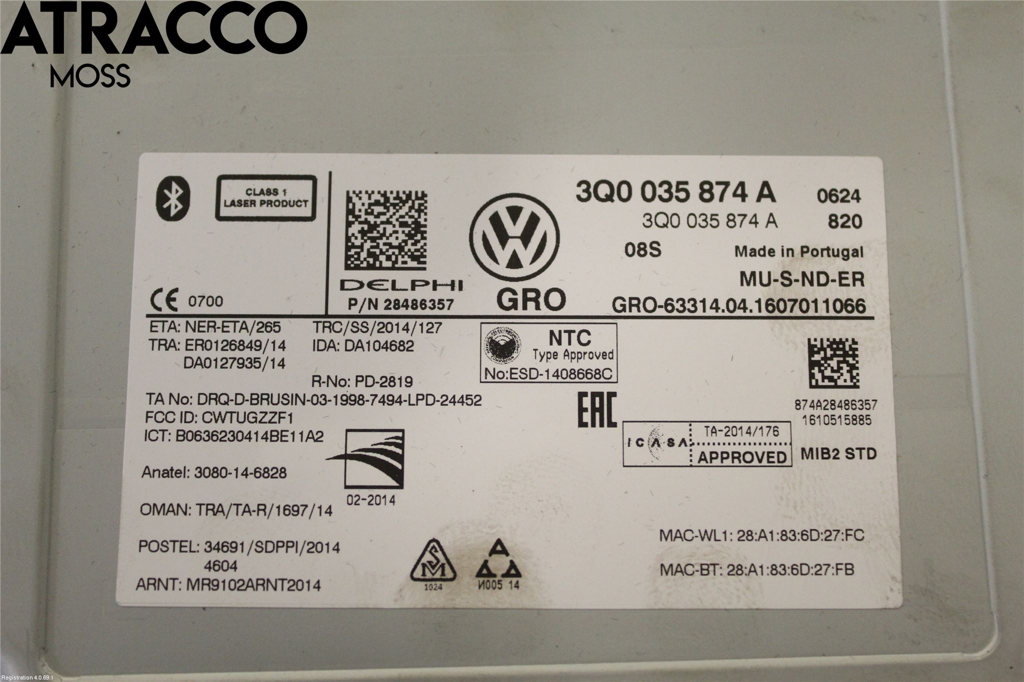 Volkswagen VW GOLF / E-GOLF VII 13-20 Stereo Radio Med Cd