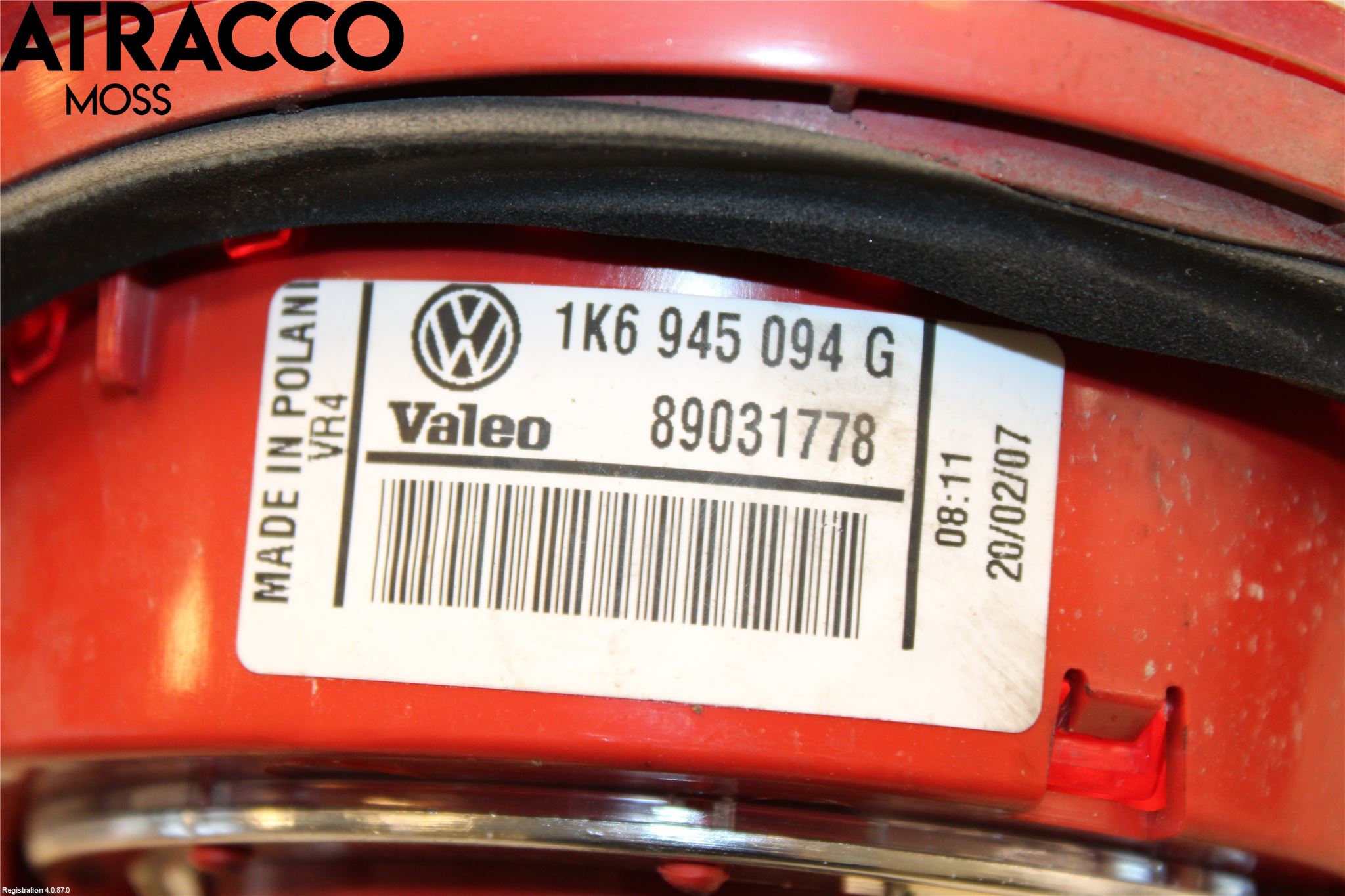 Volkswagen VW GOLF V 04-09 Baklykt Høyre  På Luke(Indre)