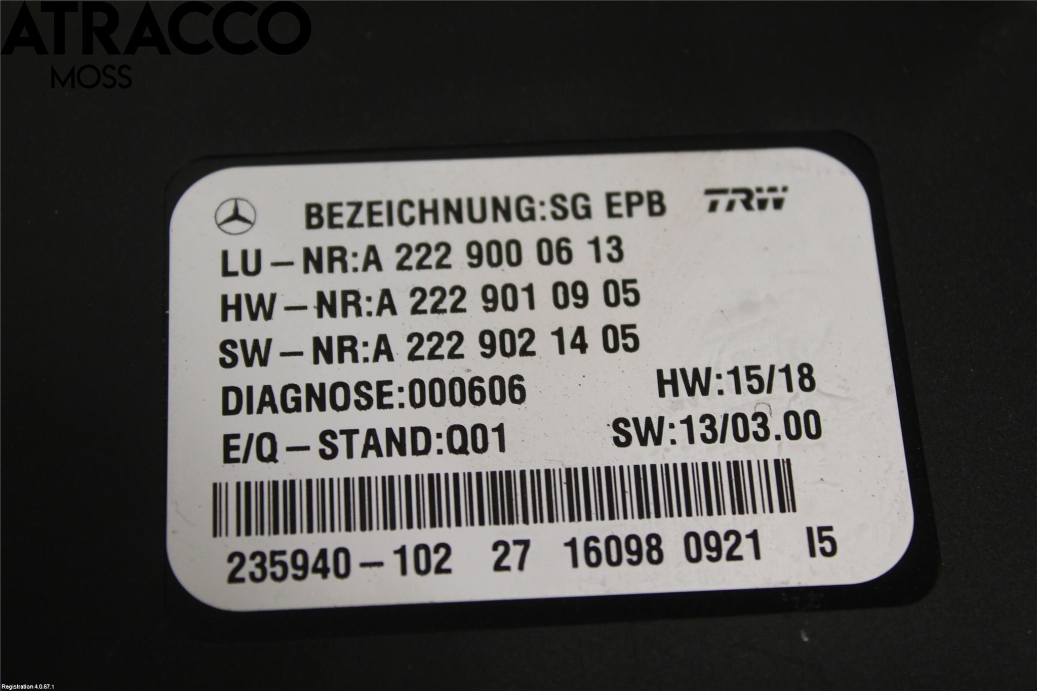 Mercedes-Benz MB S-KLASS (W222) 13-20 Styreenhet Parkbrems