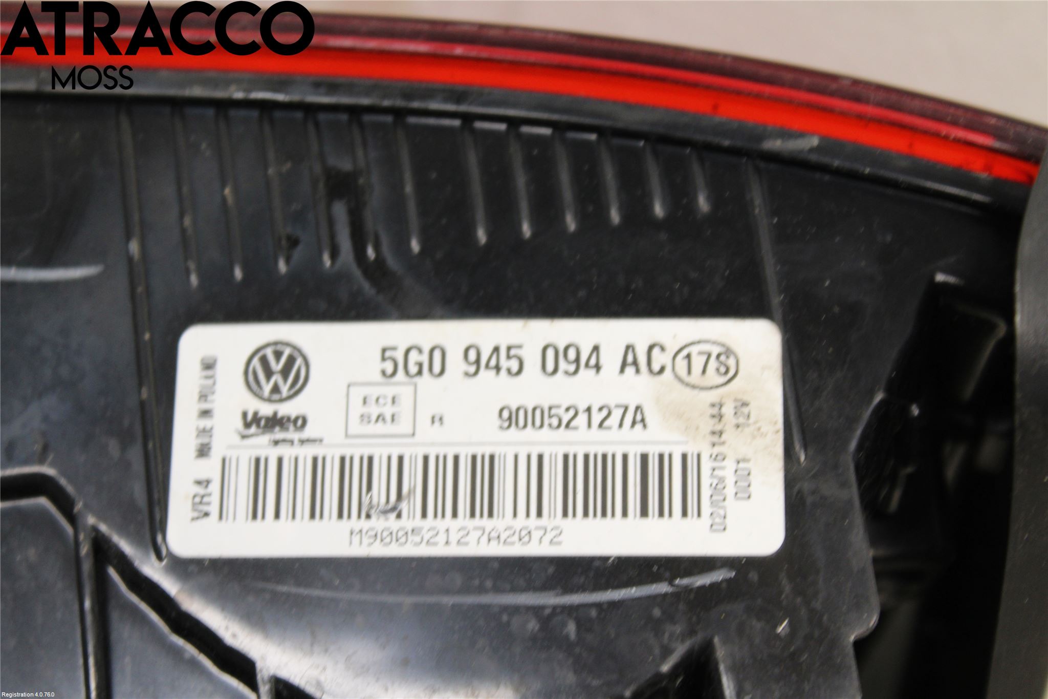 Volkswagen VW GOLF / E-GOLF VII 13-20 Baklykt Høyre  På Luke(Indre)