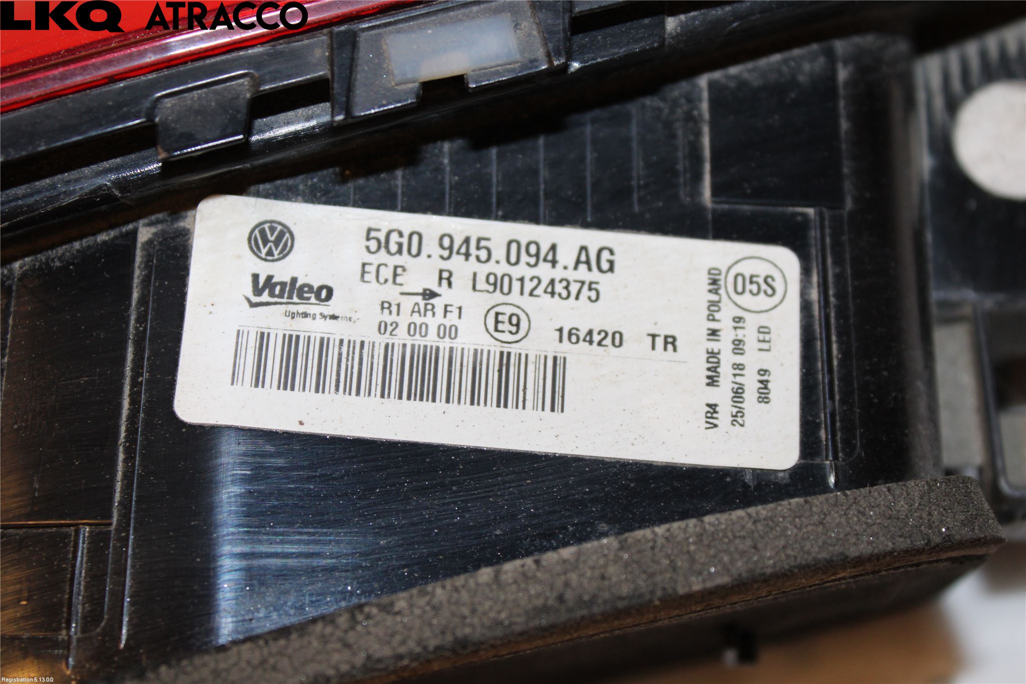 Volkswagen VW GOLF / E-GOLF VII 13-20 Baklykt Høyre  På Luke(Indre)