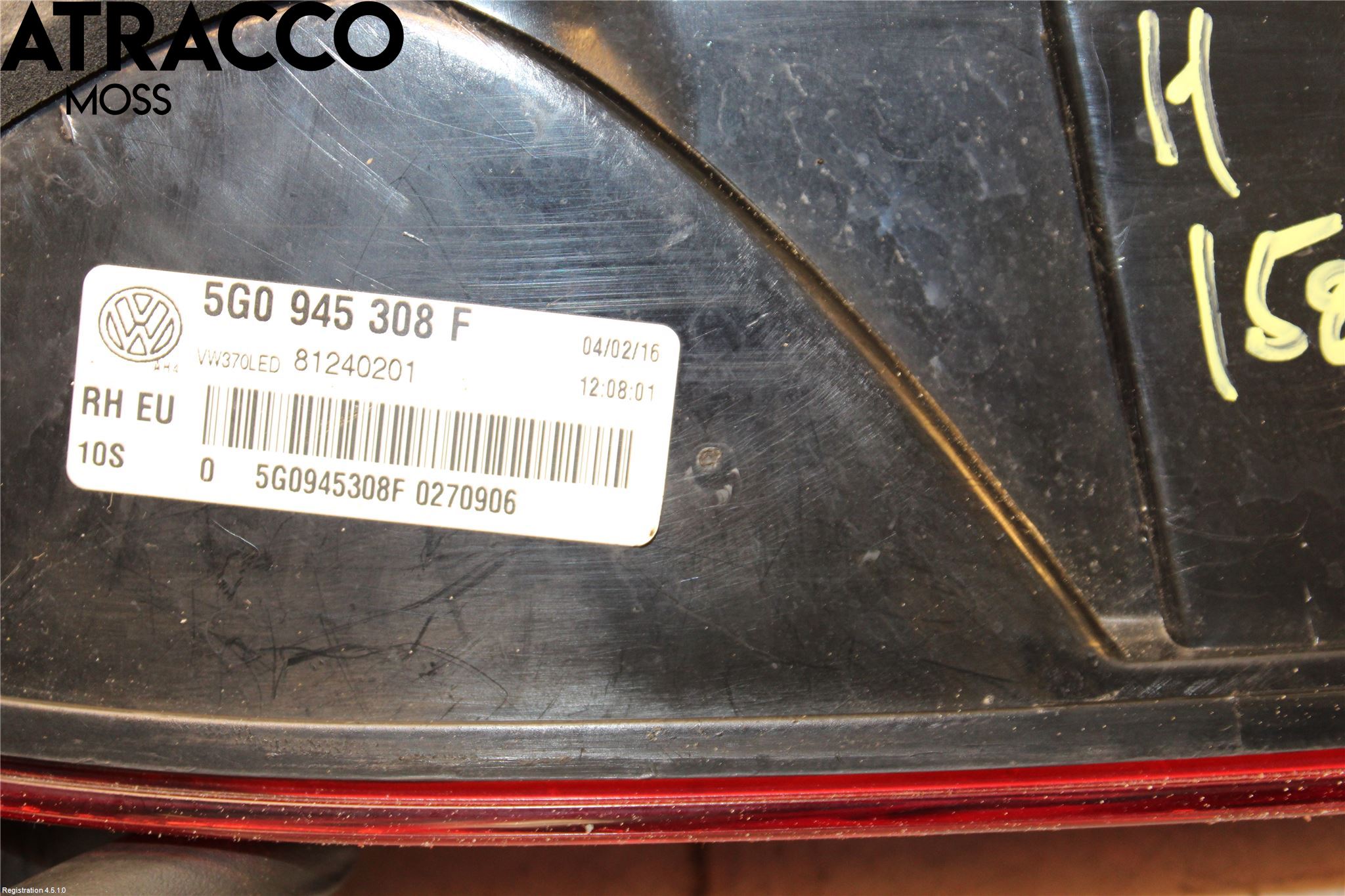 Volkswagen VW GOLF / E-GOLF VII 13-20 Baklykt Høyre  På Luke(Indre)