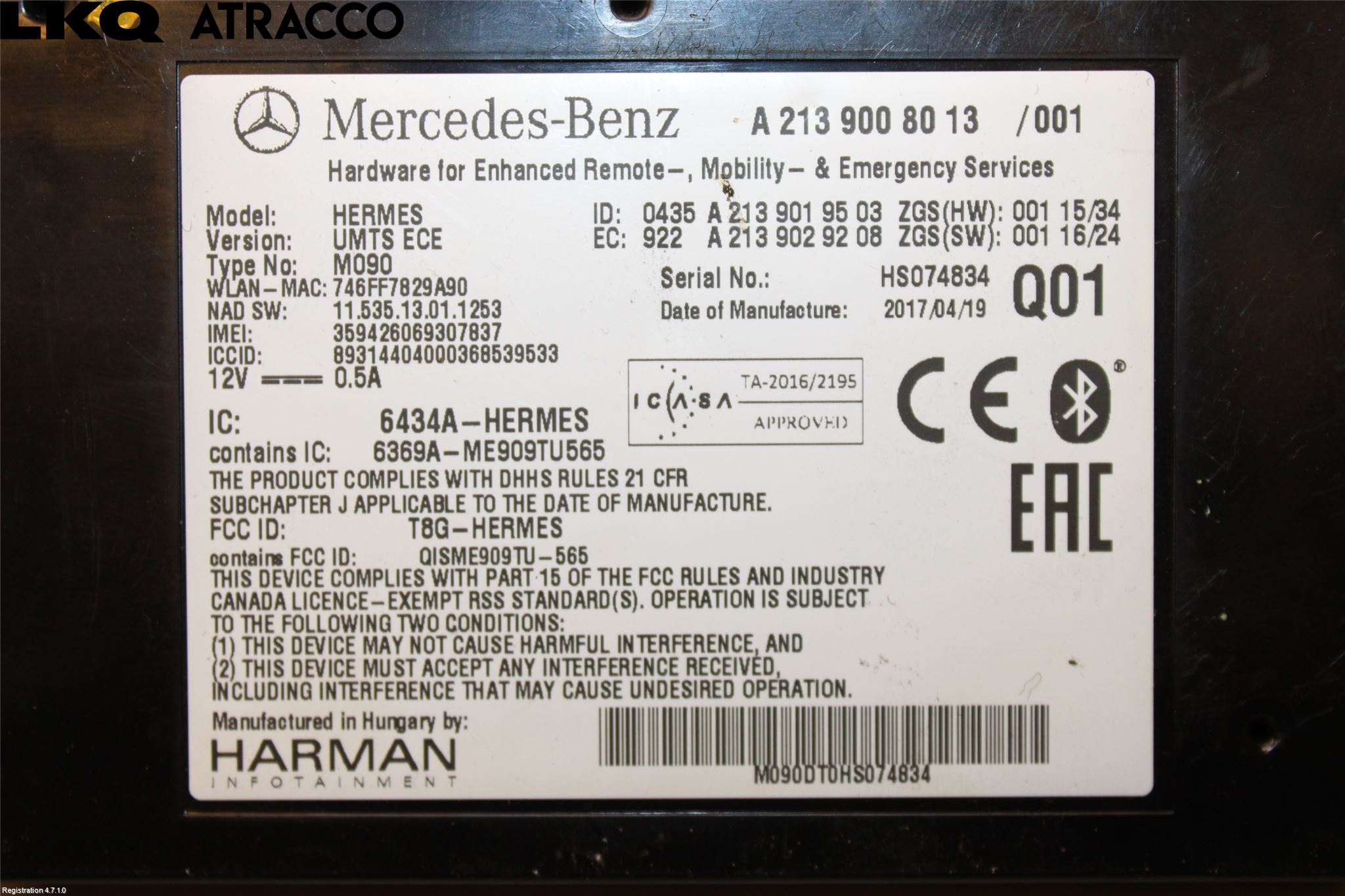 Mercedes-Benz MB B-KLASS (W246/W242) 12-19 Styreenhet Øvrig