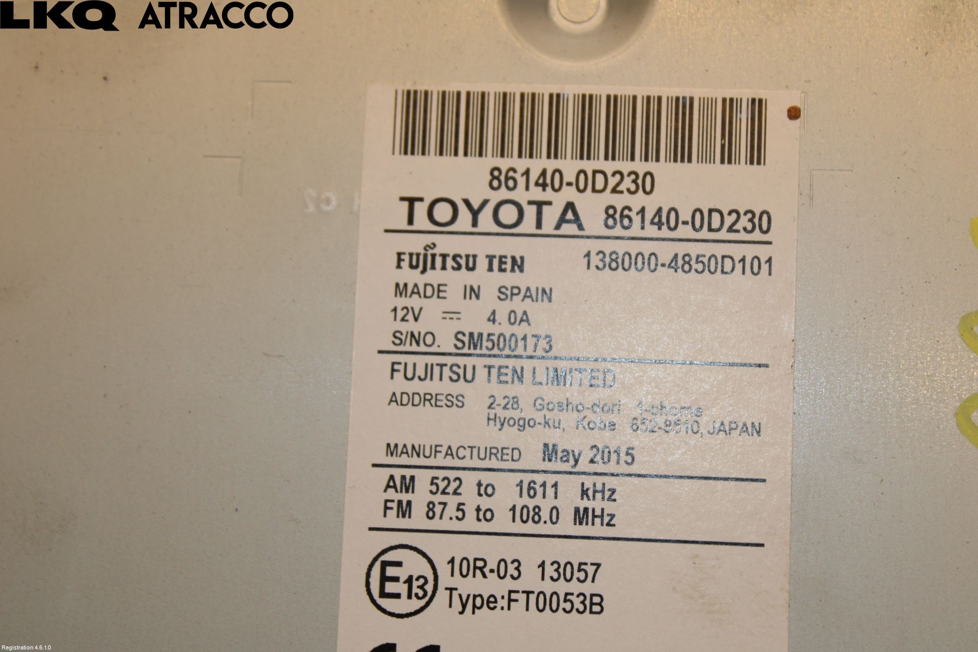 Toyota YARIS XP130 15-20 Stereo Radio Med Cd