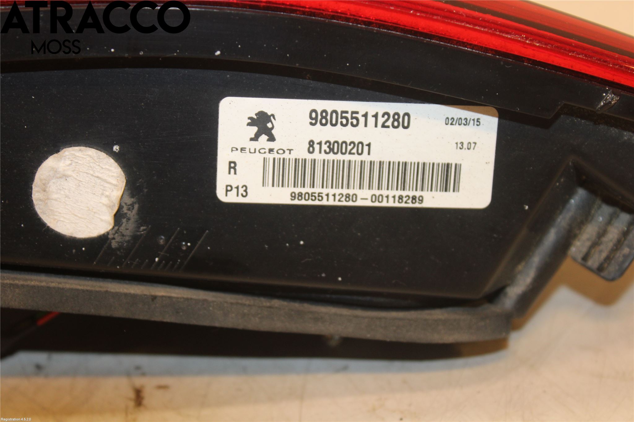 Peugeot 3008 09-16 Baklykt Høyre  På Luke(Indre)