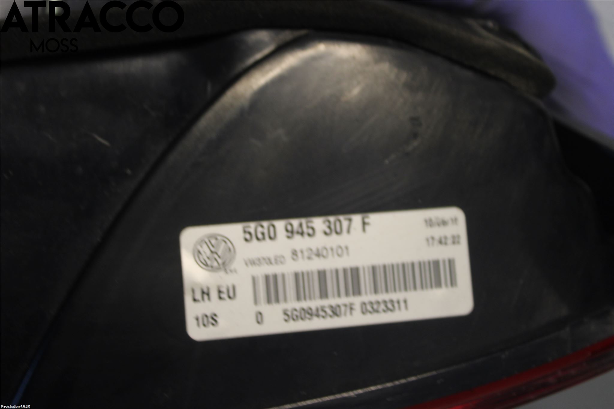 Volkswagen VW GOLF / E-GOLF VII 13-20 Baklykt Venstre  På Luke(Indre