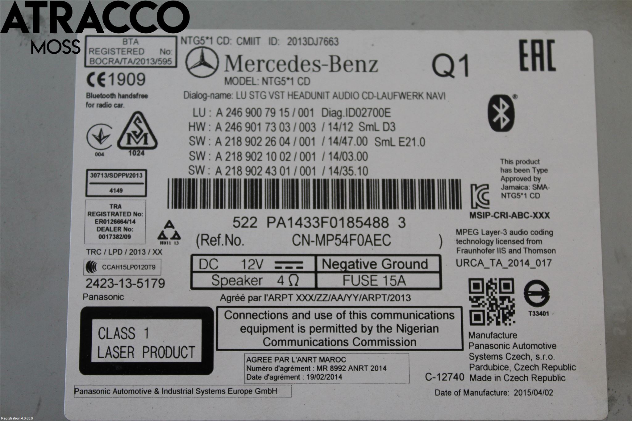 Mercedes-Benz MB B-KLASS (W246/W242) 12-19 Stereo Radio Med Cd