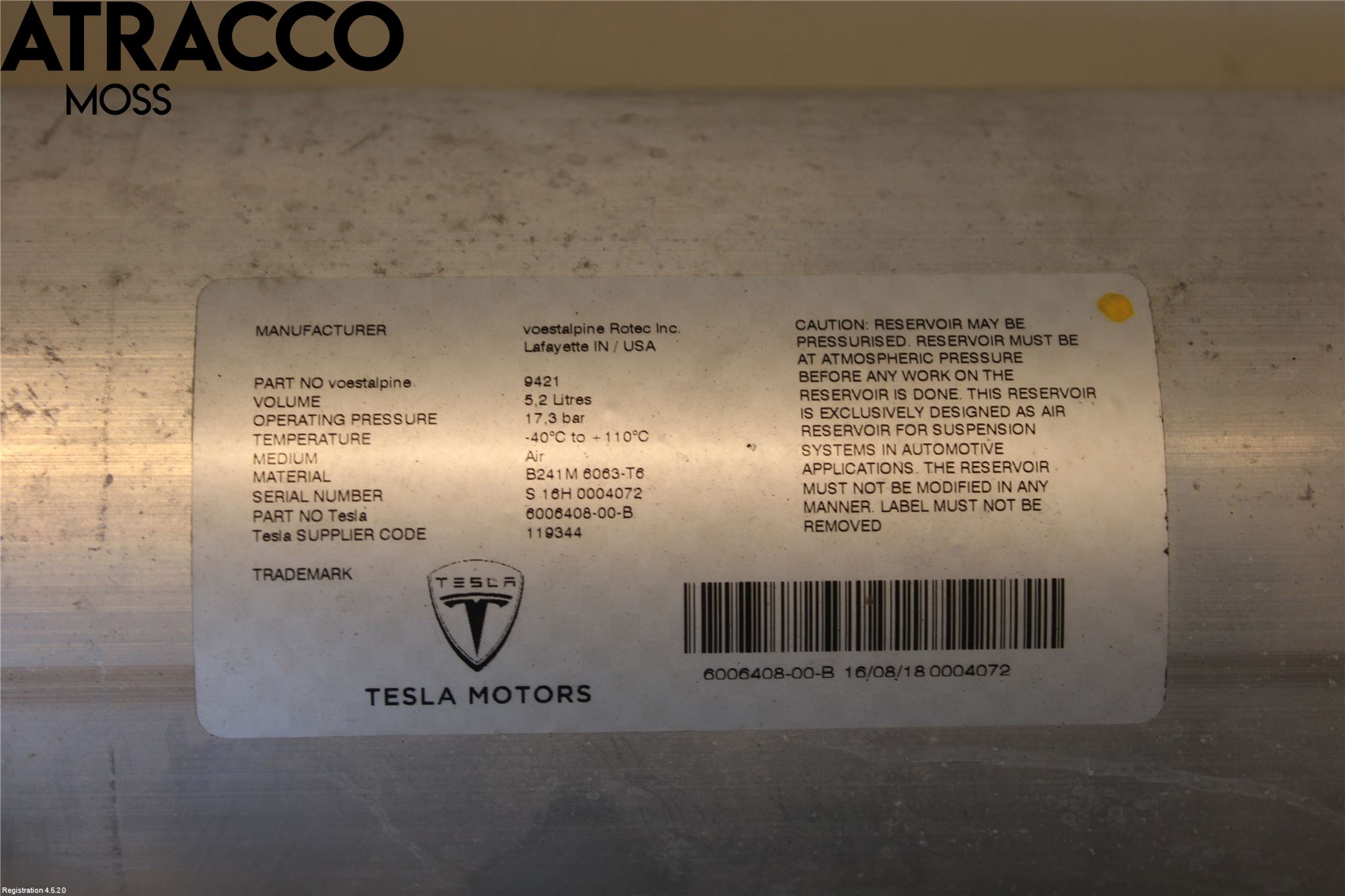 Tesla MODEL S 13- Nivå/Lufrfrändring Trycktank