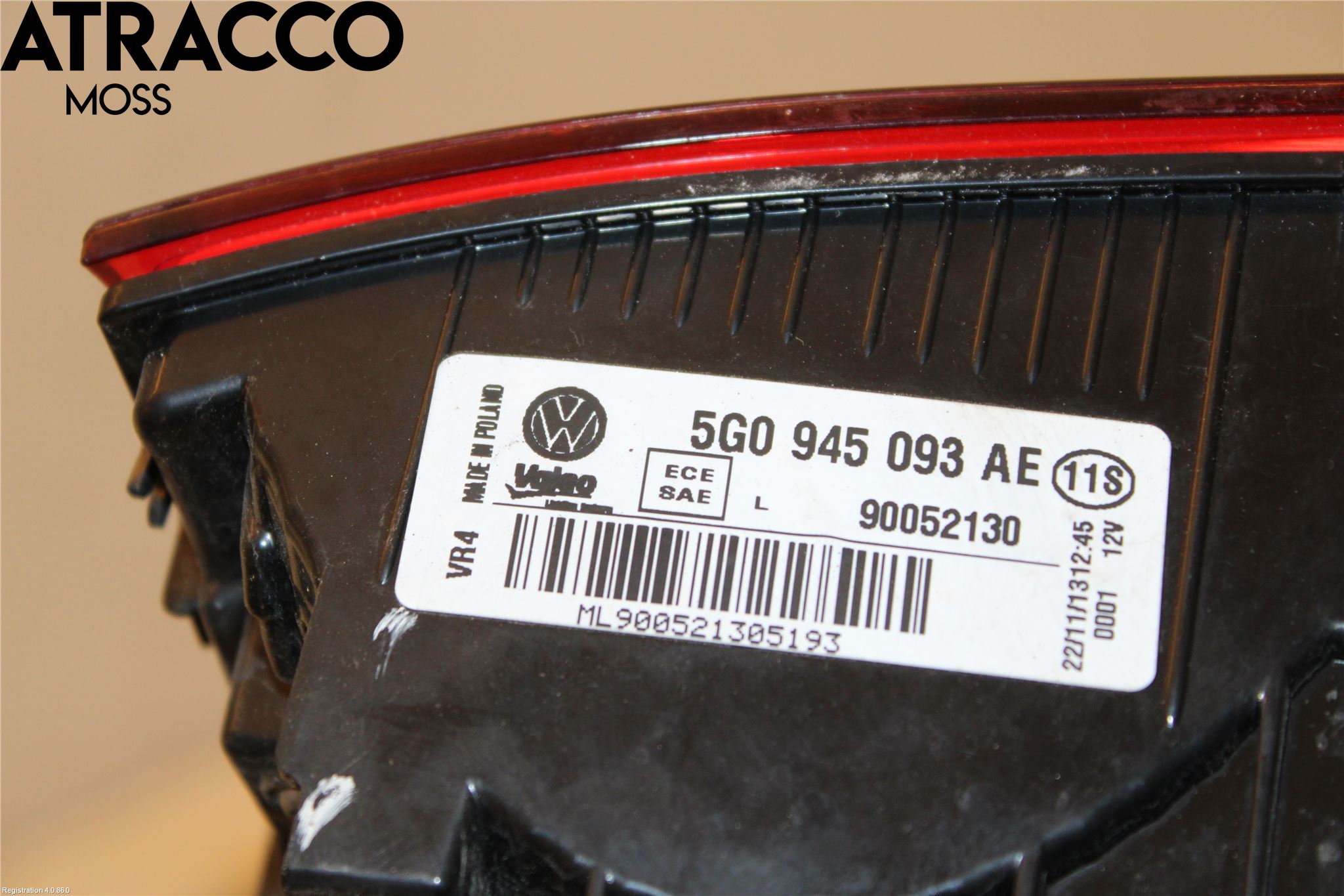 Volkswagen VW GOLF / E-GOLF VII 13-20 Baklykt Venstre  På Luke(Indre