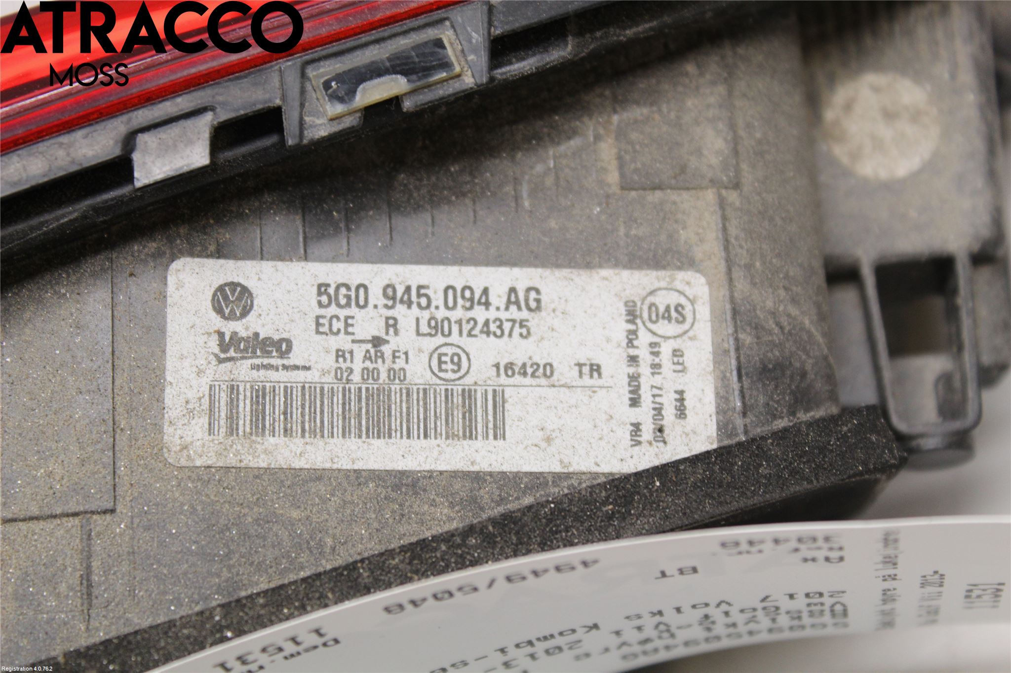 Volkswagen VW GOLF / E-GOLF VII 13-20 Baklykt Høyre  På Luke(Indre)