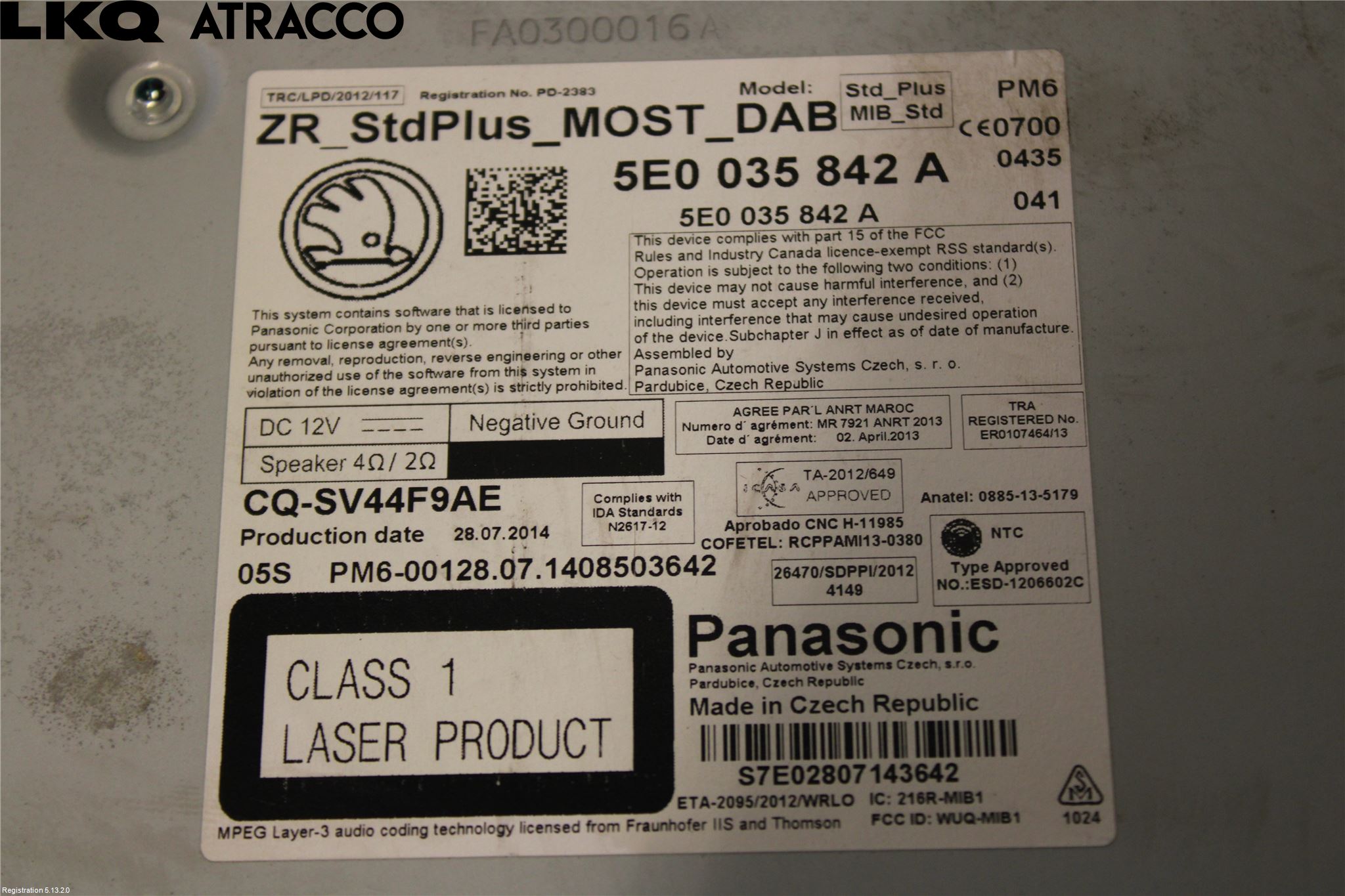 Skoda OCTAVIA (5E) 13-20 Stereo Radio Med Cd