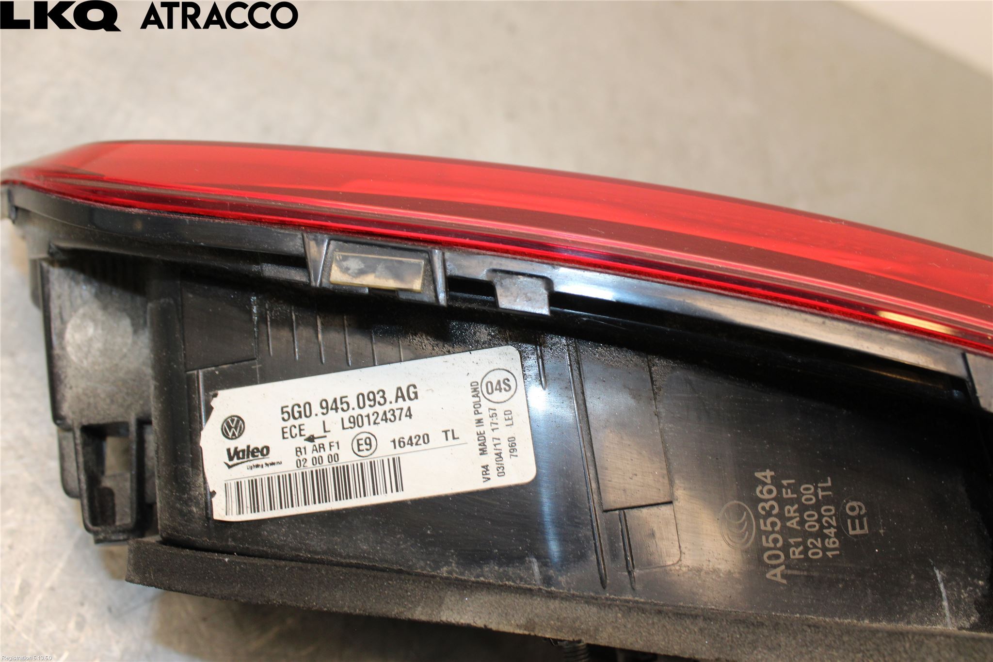 Volkswagen VW GOLF / E-GOLF VII 13-20 Baklykt Venstre  På Luke(Indre