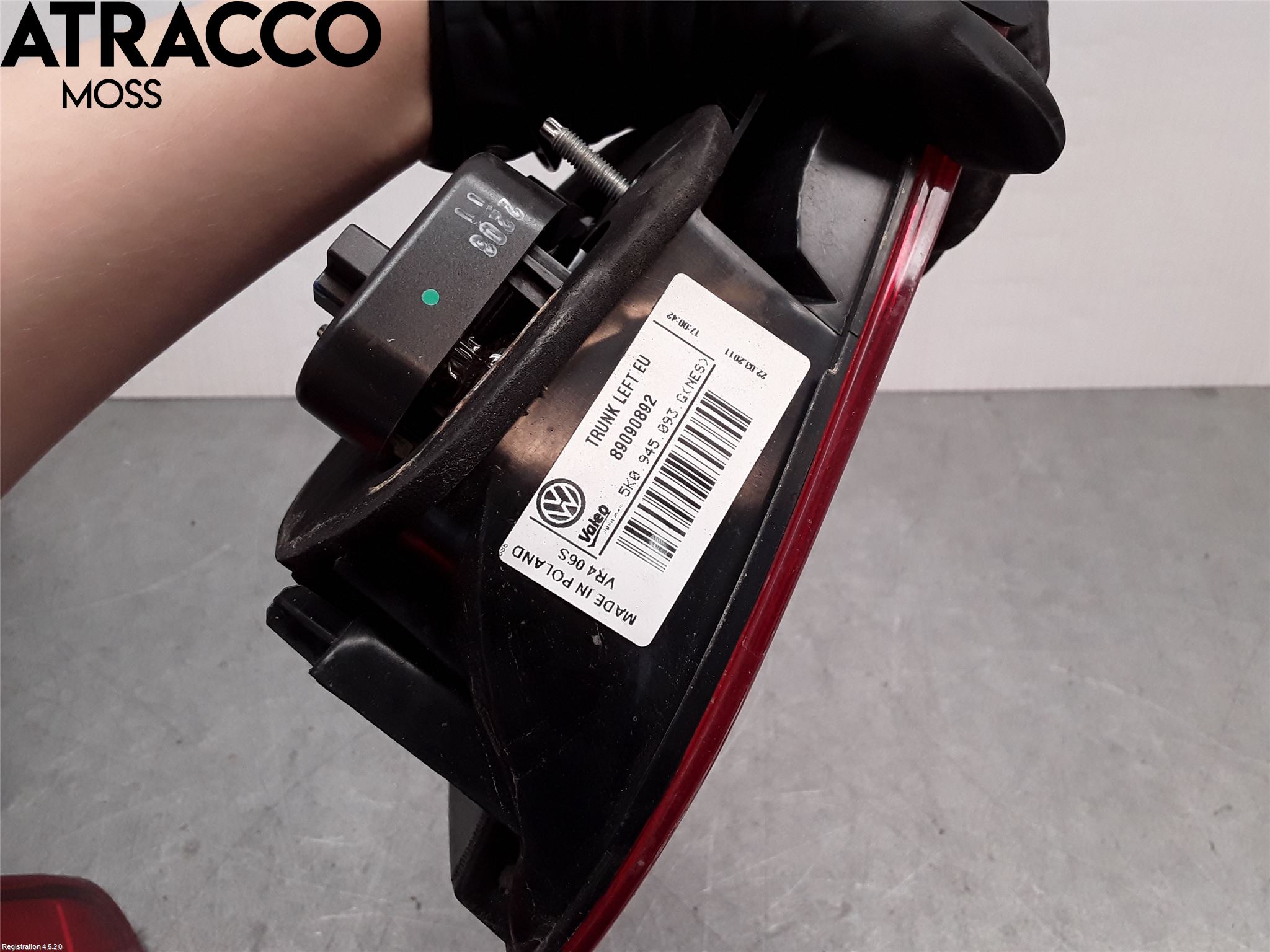 Volkswagen VW GOLF VI 09-13 Baklykt Venstre  På Luke(Indre