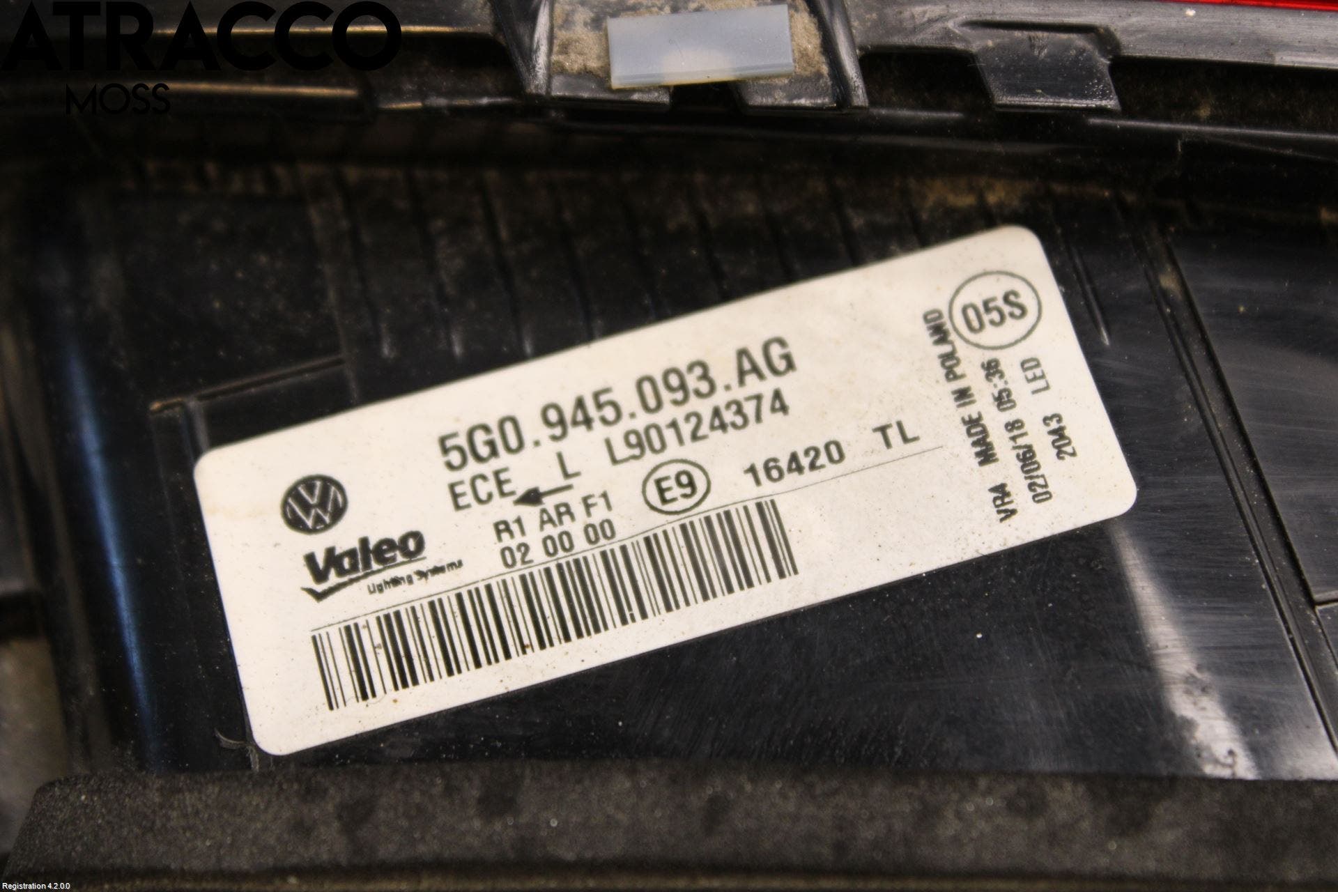 Volkswagen VW GOLF / E-GOLF VII 13-20 Baklykt Venstre På Luke(Indre
