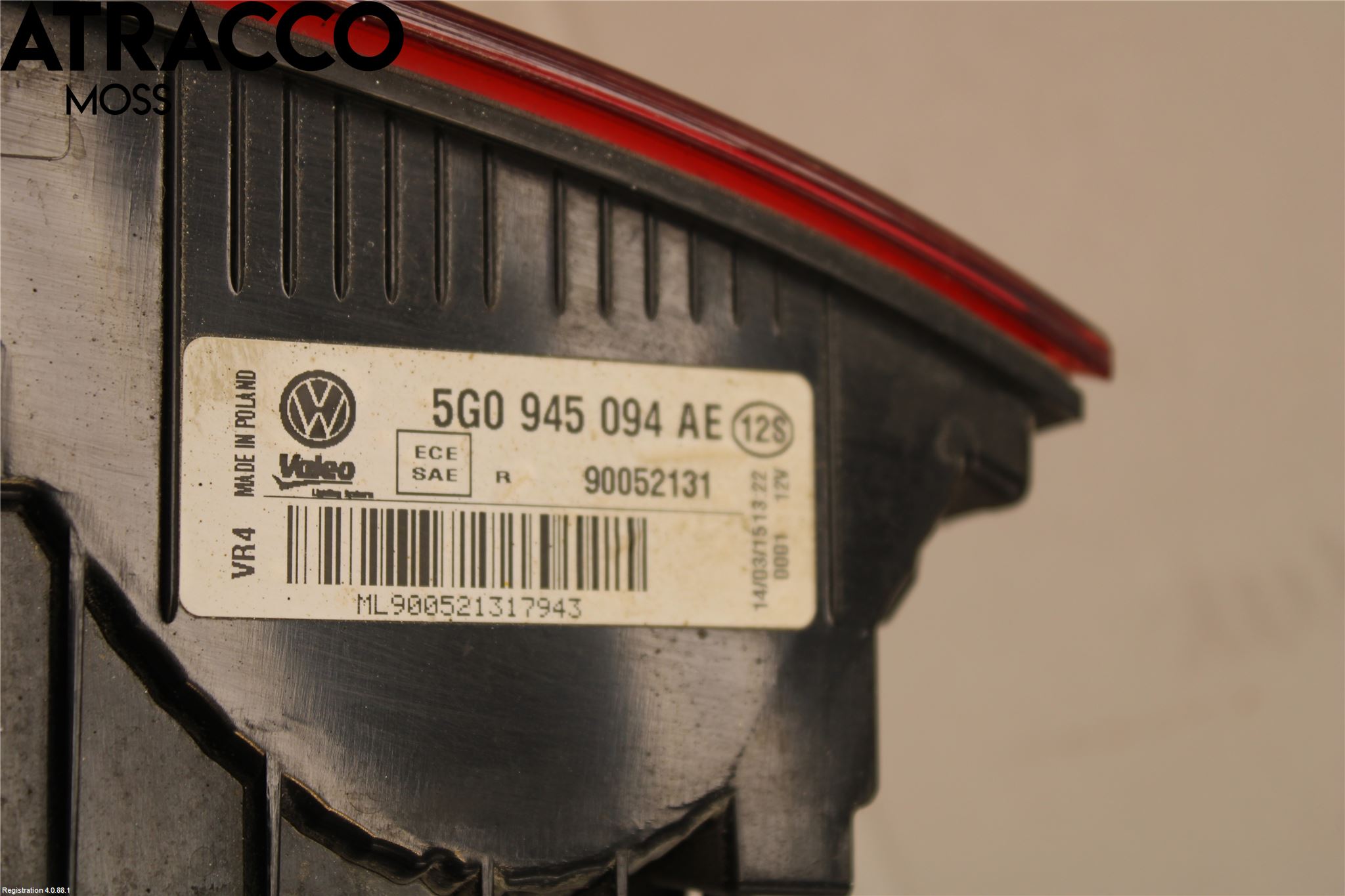 Volkswagen VW GOLF / E-GOLF VII 13-20 Baklykt Høyre  På Luke(Indre)