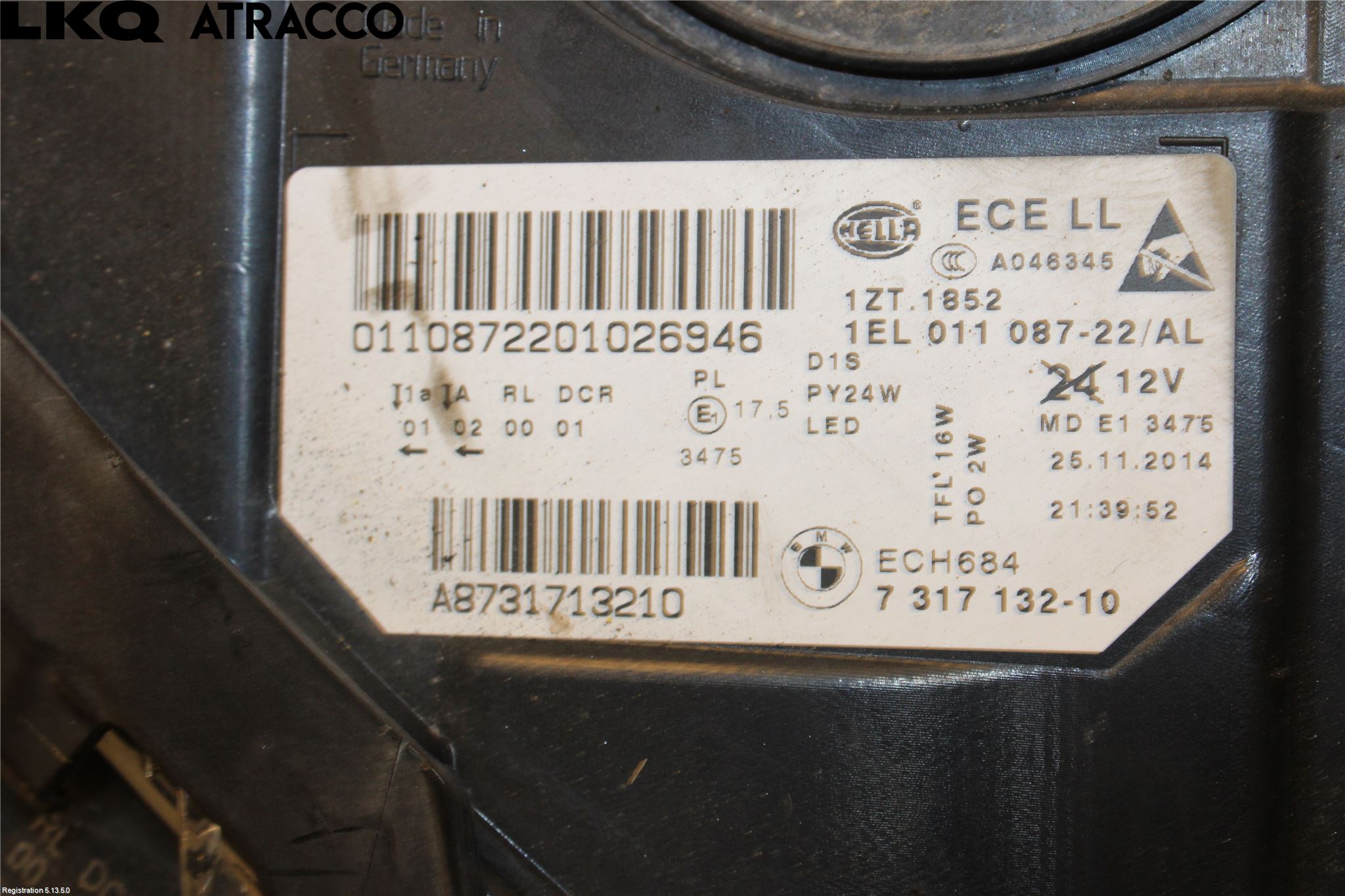 BMW 5 F10/F11/F18 09-17 Frontlykt Høyre