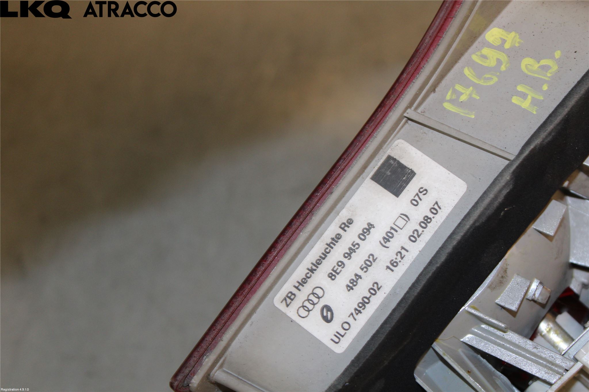 Audi A4/S4 05-07 Baklykt Høyre  På Luke(Indre)