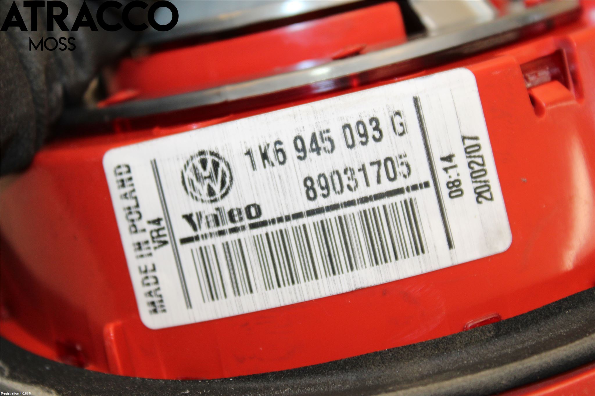 Volkswagen VW GOLF V 04-09 Baklykt Venstre  På Luke(Indre