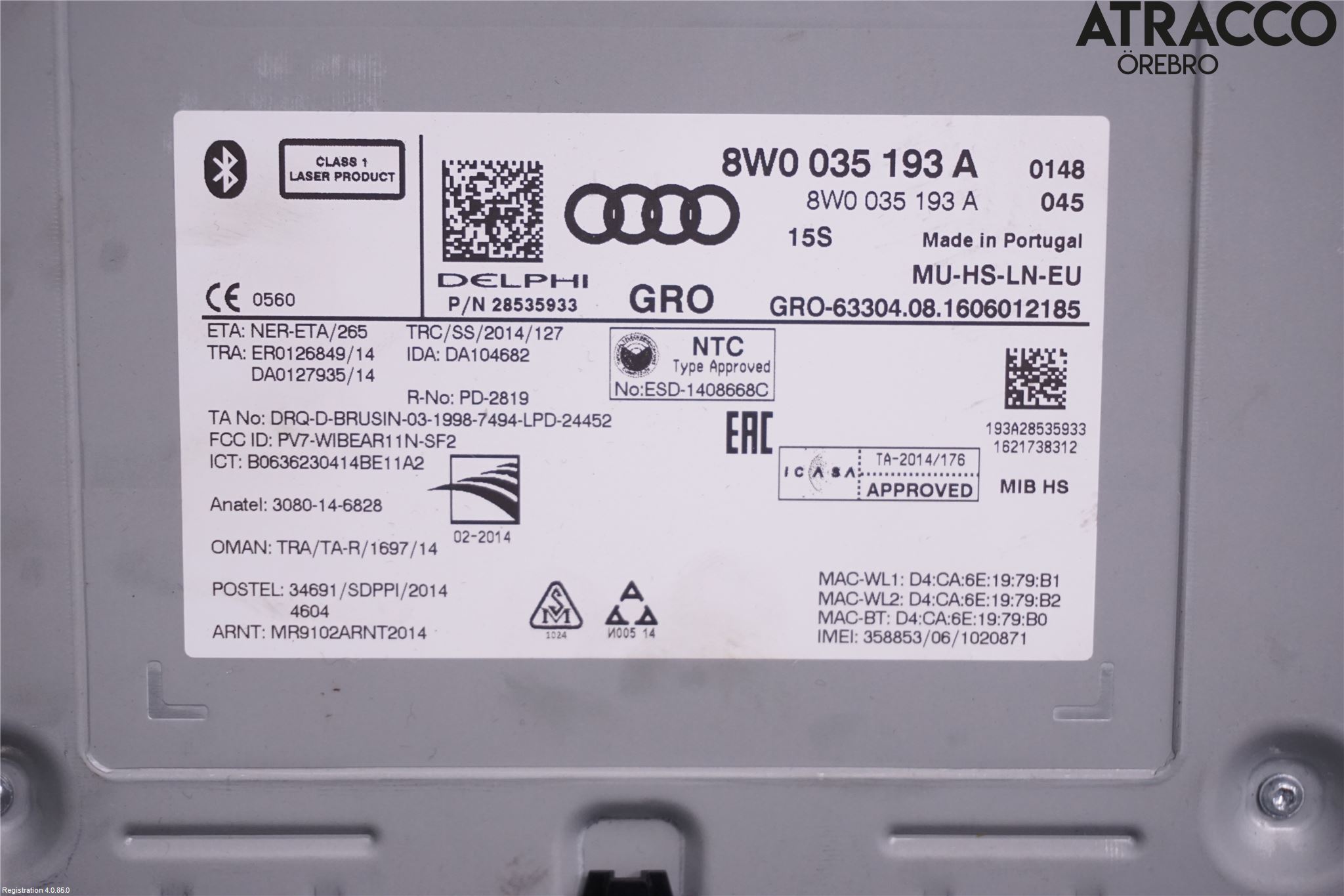 Audi A4/S4 B9 16-19 Stereo Radio Med Cd