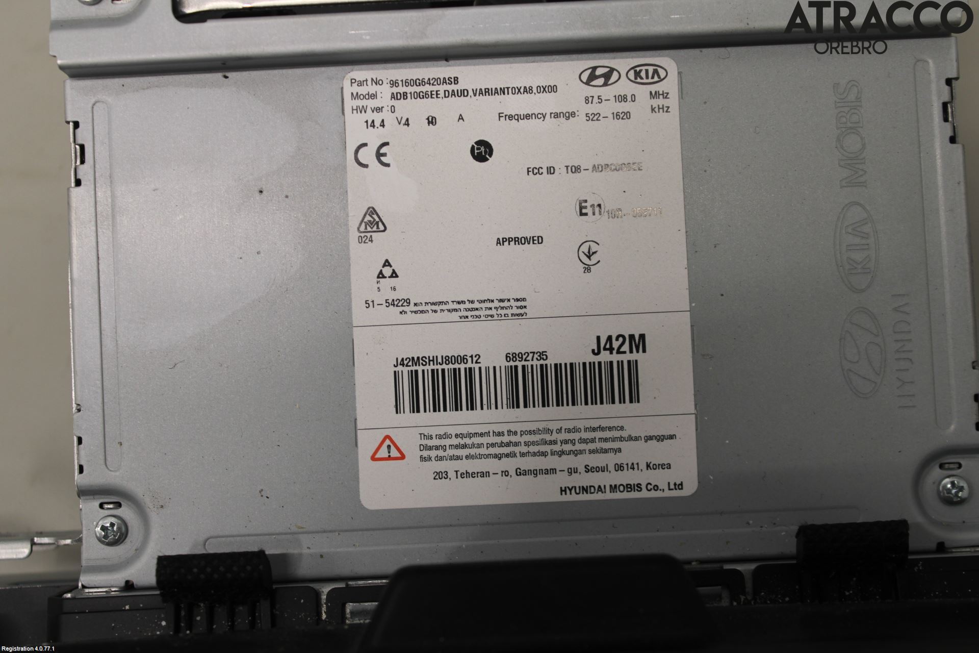 Kia PICANTO 17- Stereo Radio Med Cd