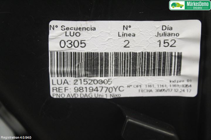 Citroen C4 PICASSO 14-18 Innr Dørtrekk Høyre