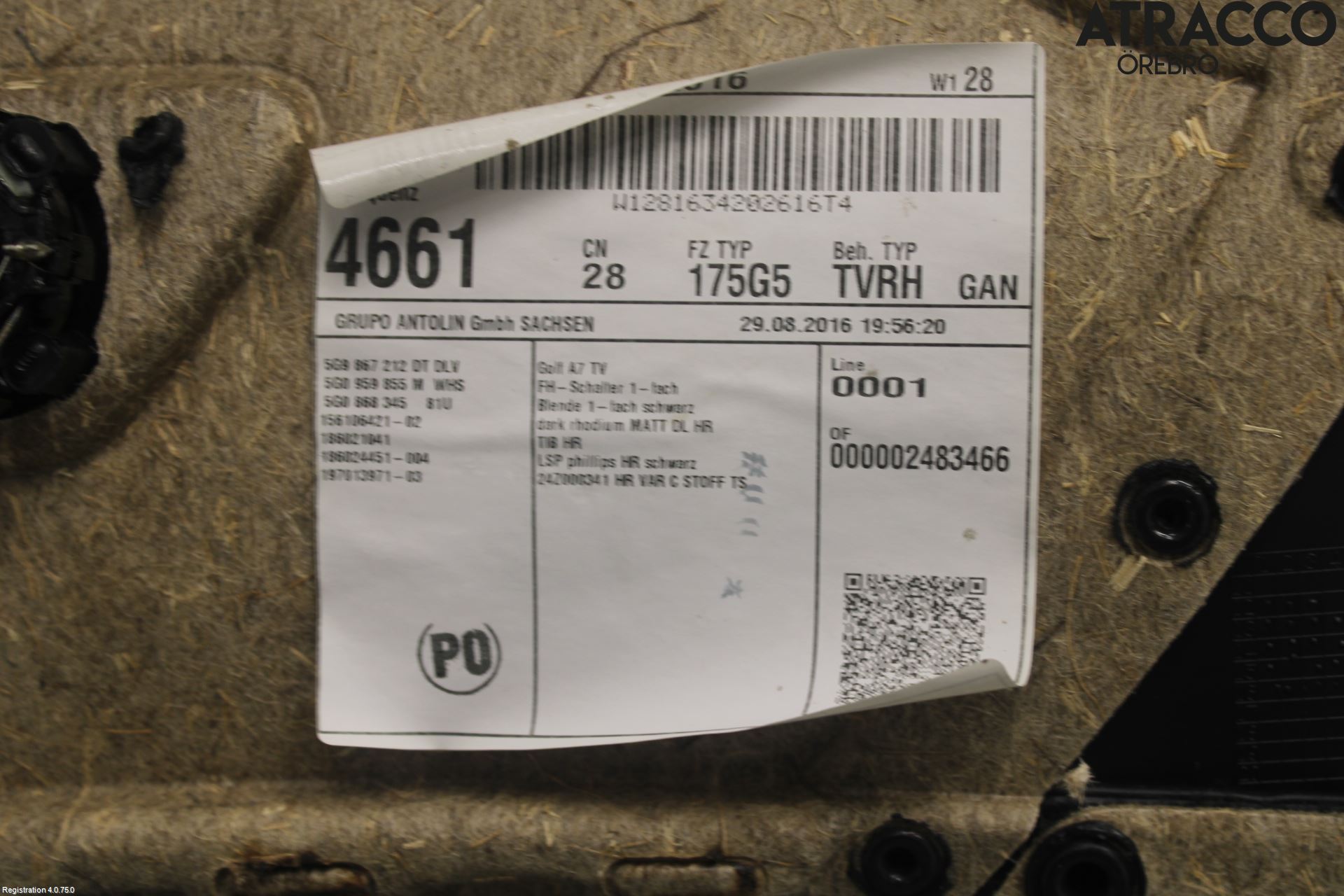 Volkswagen VW GOLF / E-GOLF VII 13-20 Innr Dørtrekk Høyre