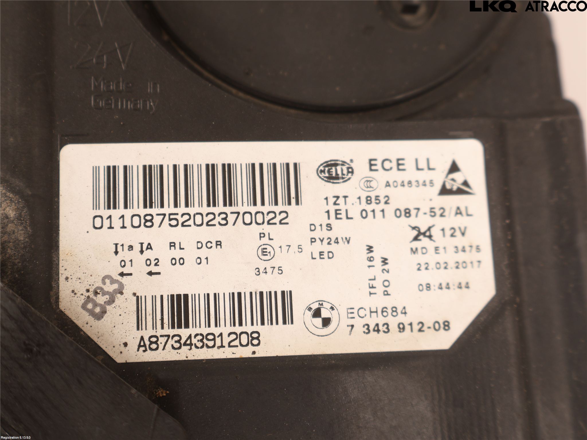 BMW 5 F10/F11/F18 09-17 Frontlykt Høyre
