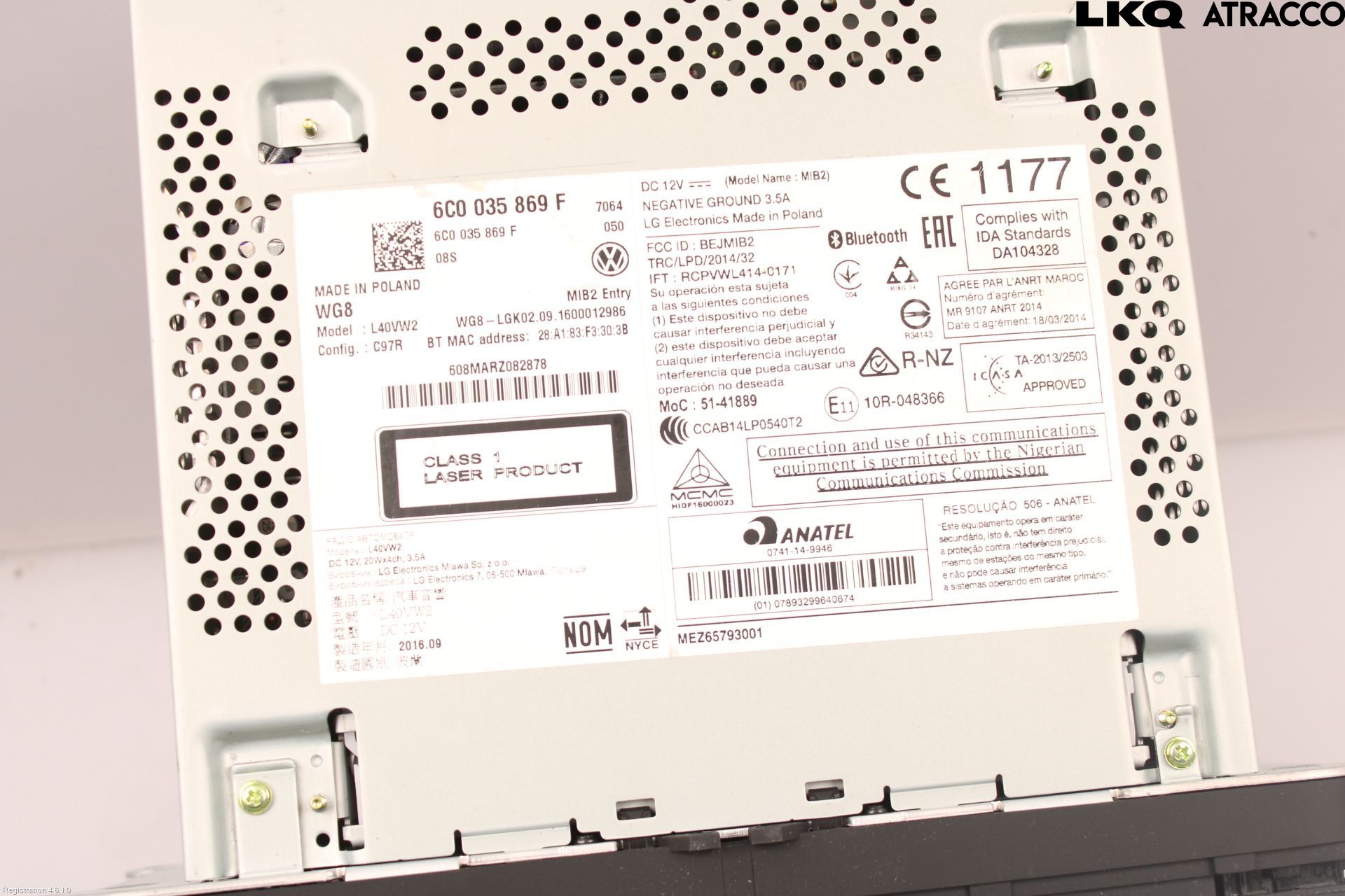 Volkswagen VW POLO 10-17 Stereo Radio Med Cd
