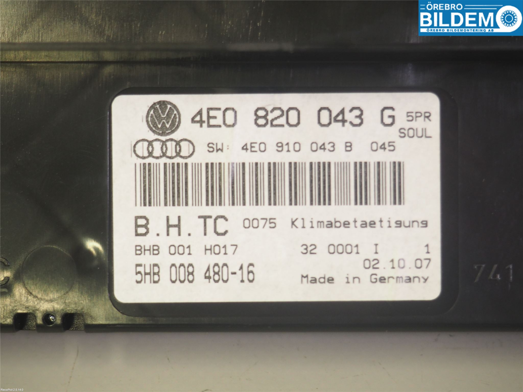 Audi A8/S8 4E  02-09 Varme Ac Betjening-Display