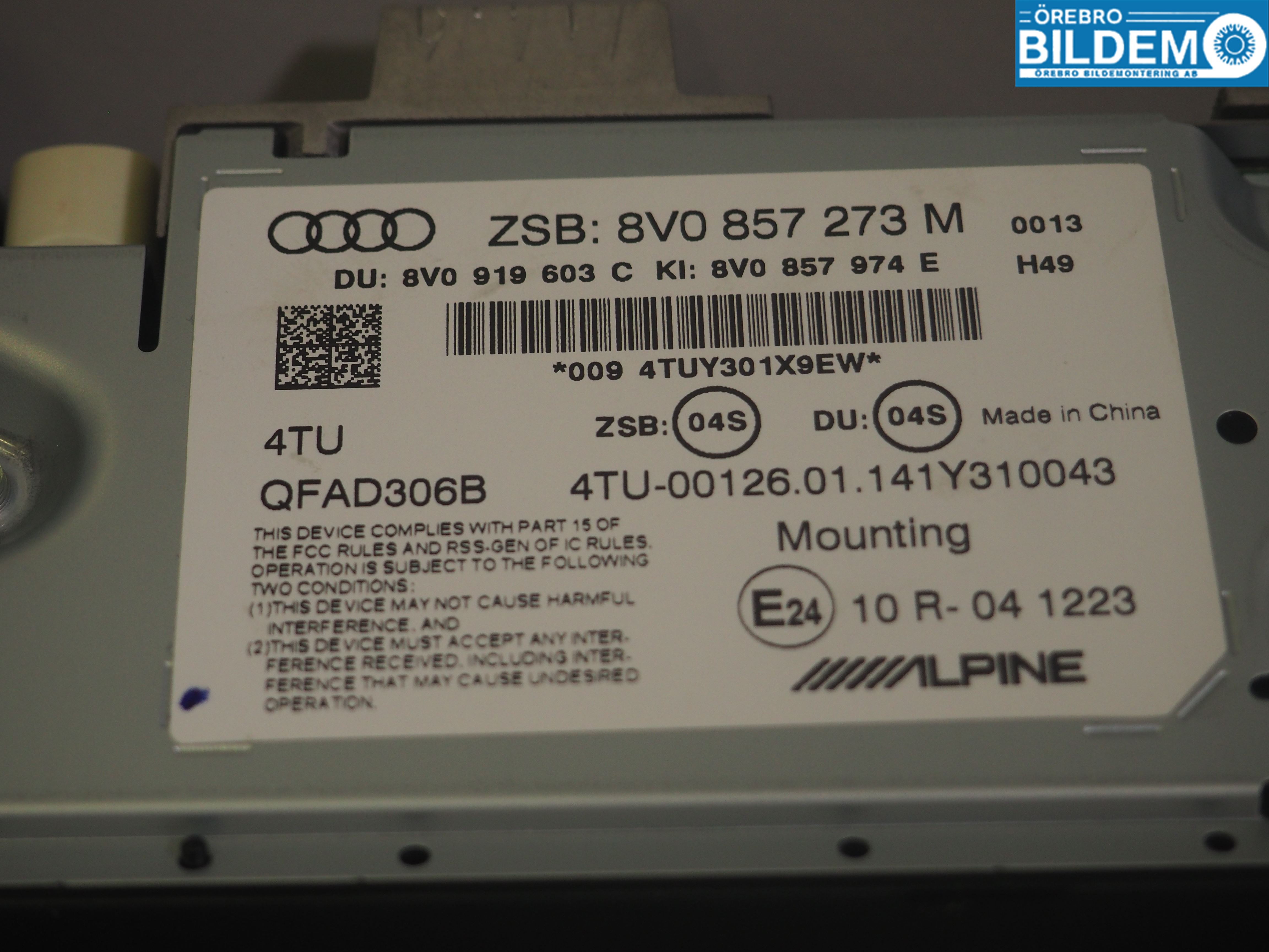Audi A3/S3 8V 13-20 Instr Skjerm Dvd-Gps-Ac-Tlf