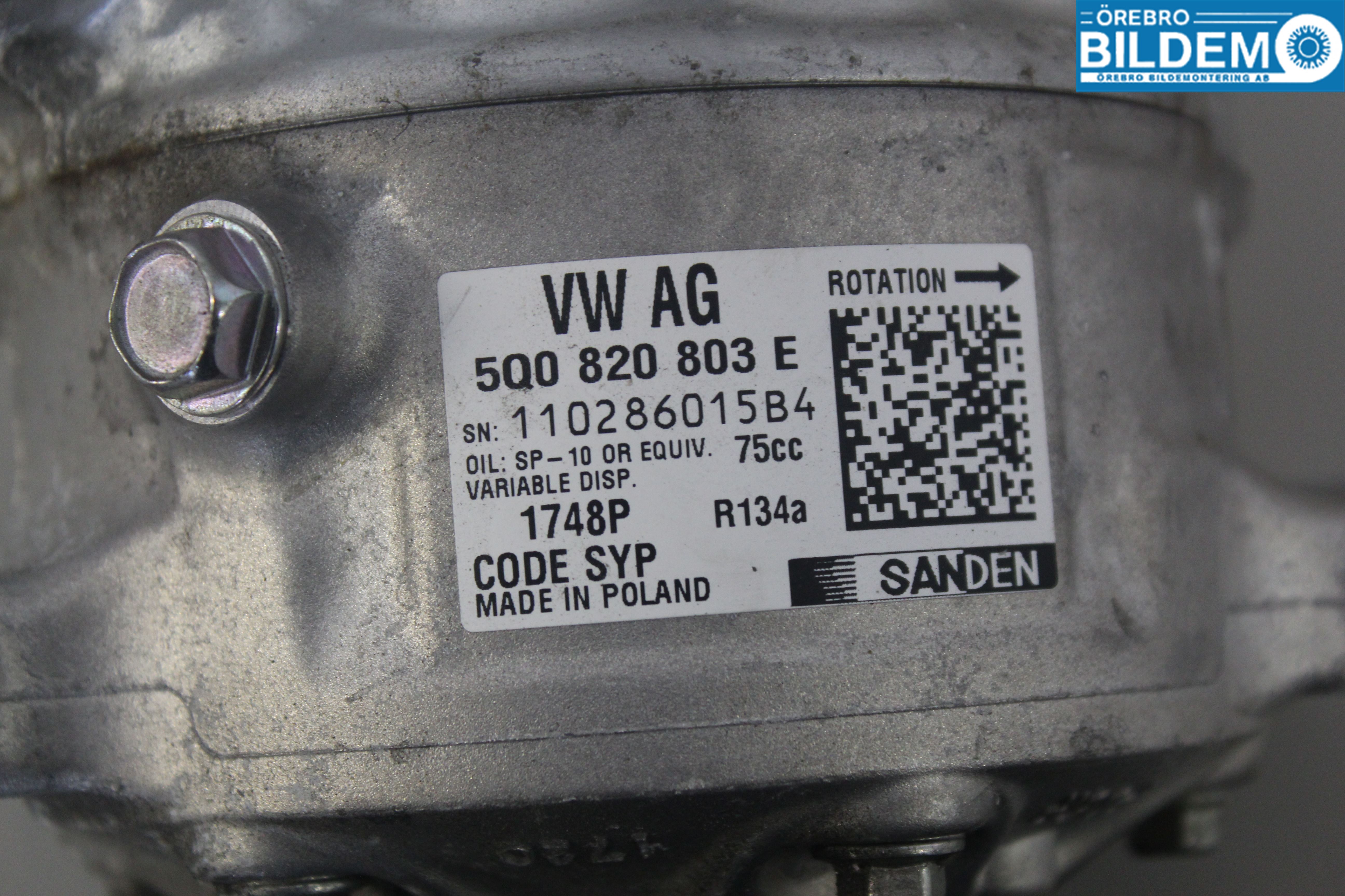 Volkswagen VW GOLF / E-GOLF VII 13-20 Varme Ac Kompressor