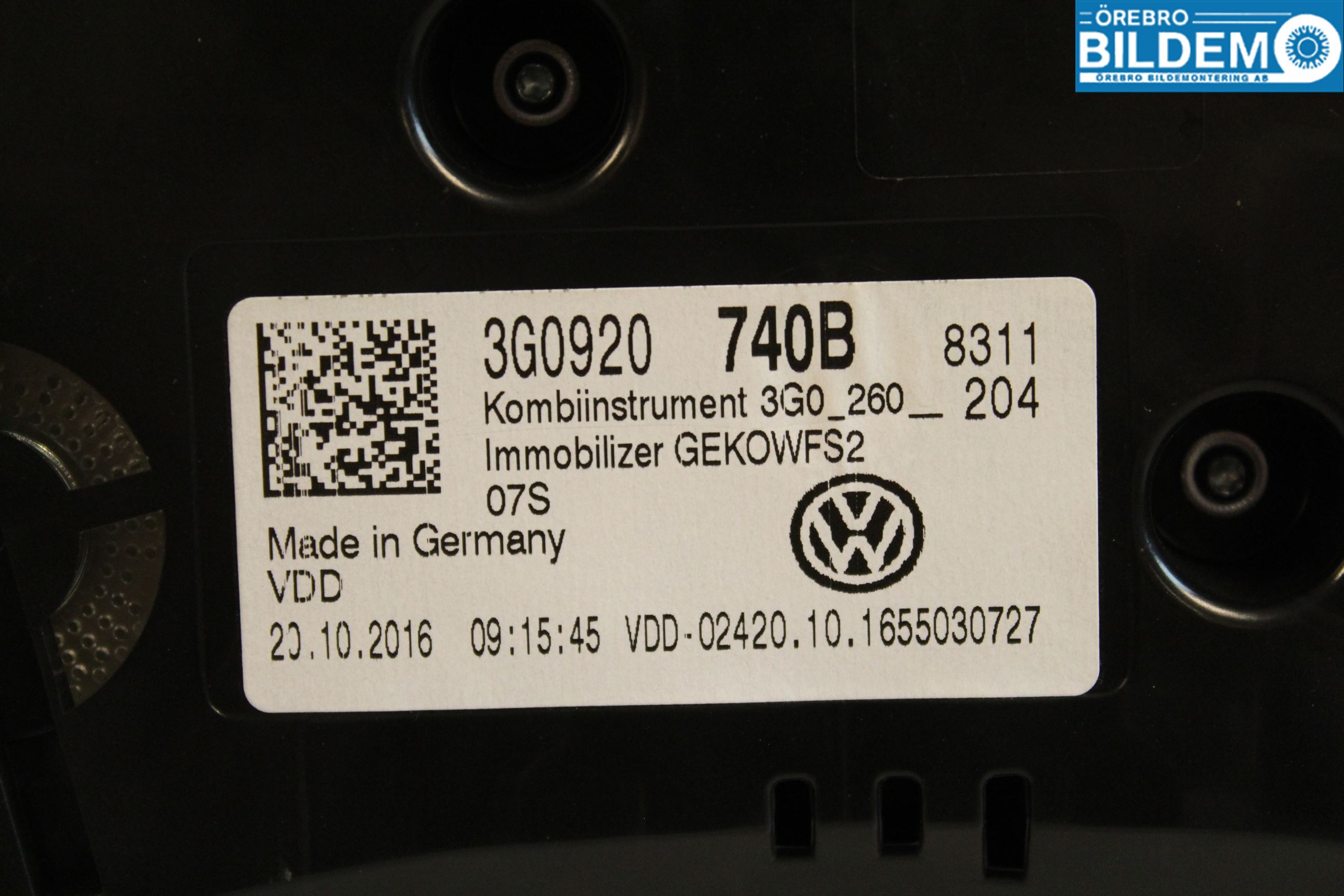 Volkswagen VW PASSAT 15-19 Instr Kombinert