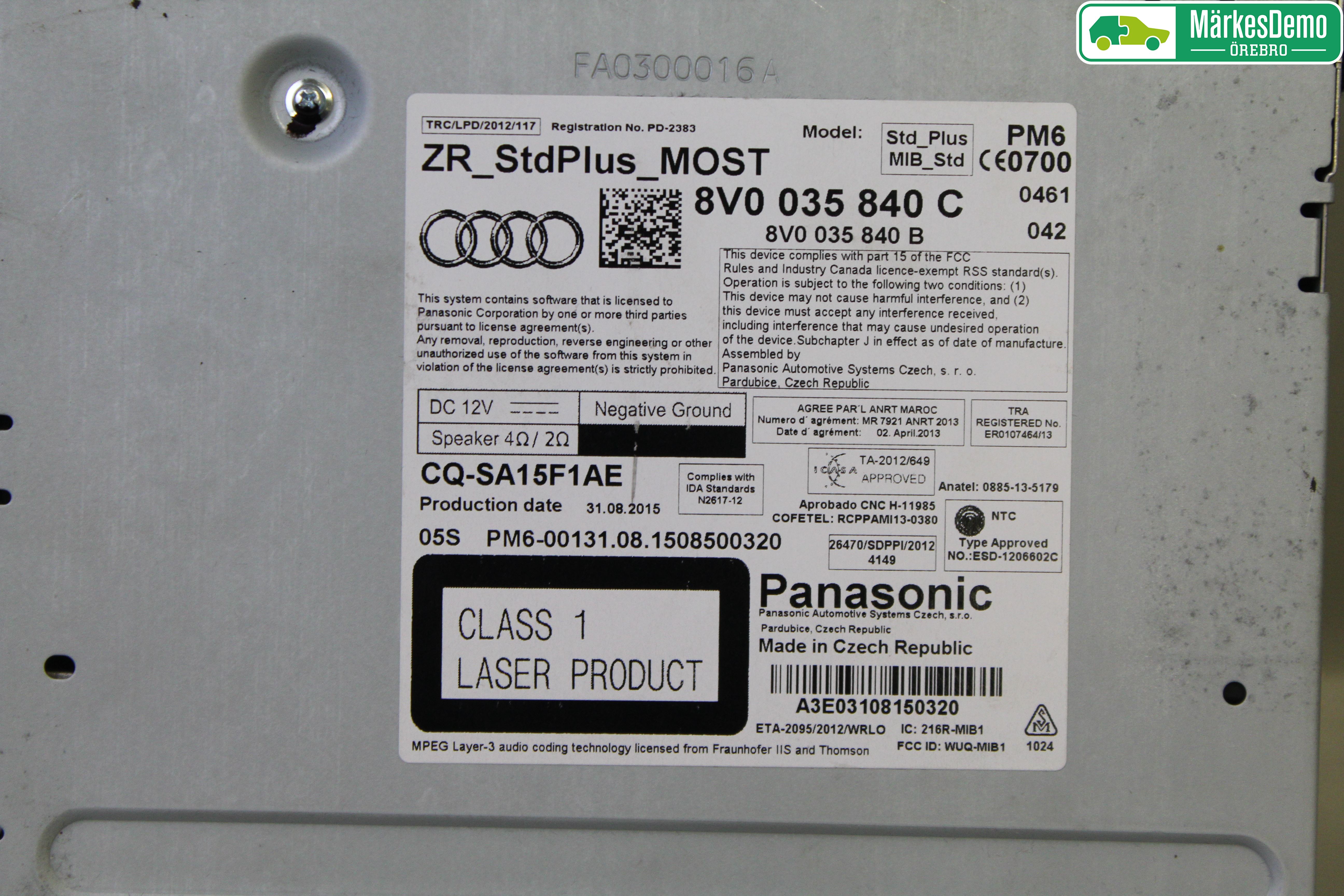 Audi A3/S3 8V 13-20 Stereo Radio Med Cd