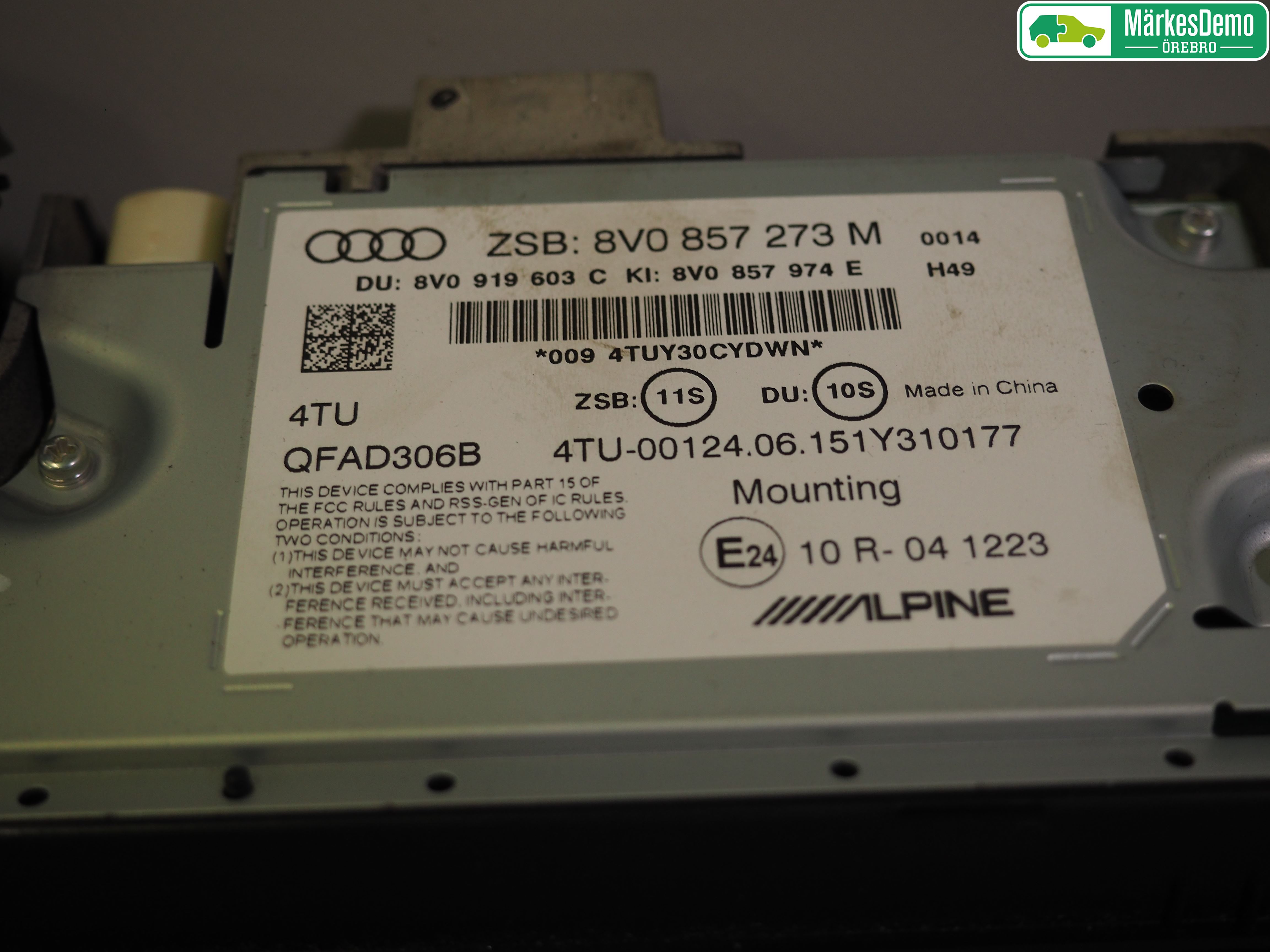 Audi A3/S3 8V 13-20 Instr Skjerm Dvd-Gps-Ac-Tlf
