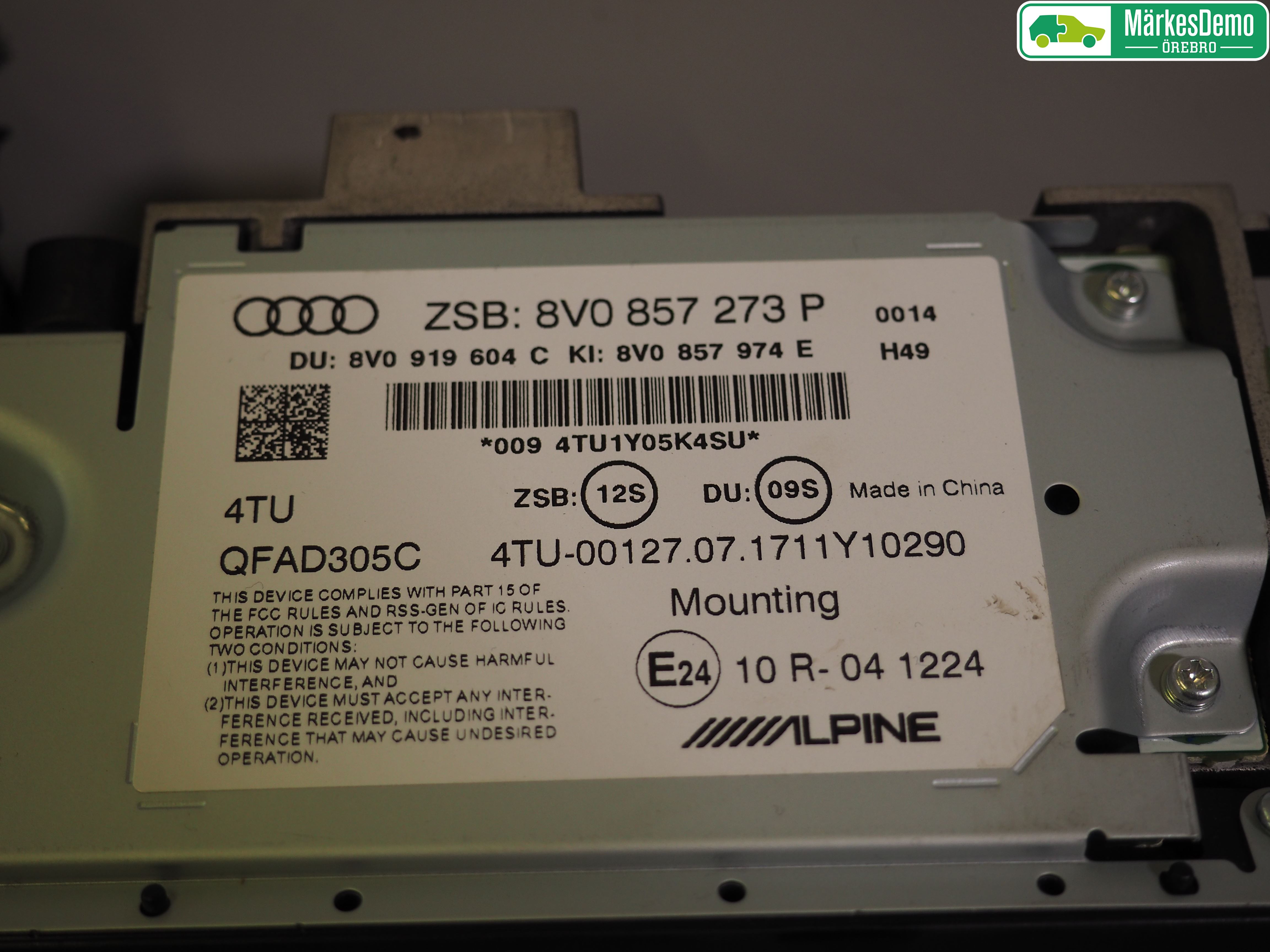 Audi A3/S3 8V 13-20 Instr Skjerm Dvd-Gps-Ac-Tlf