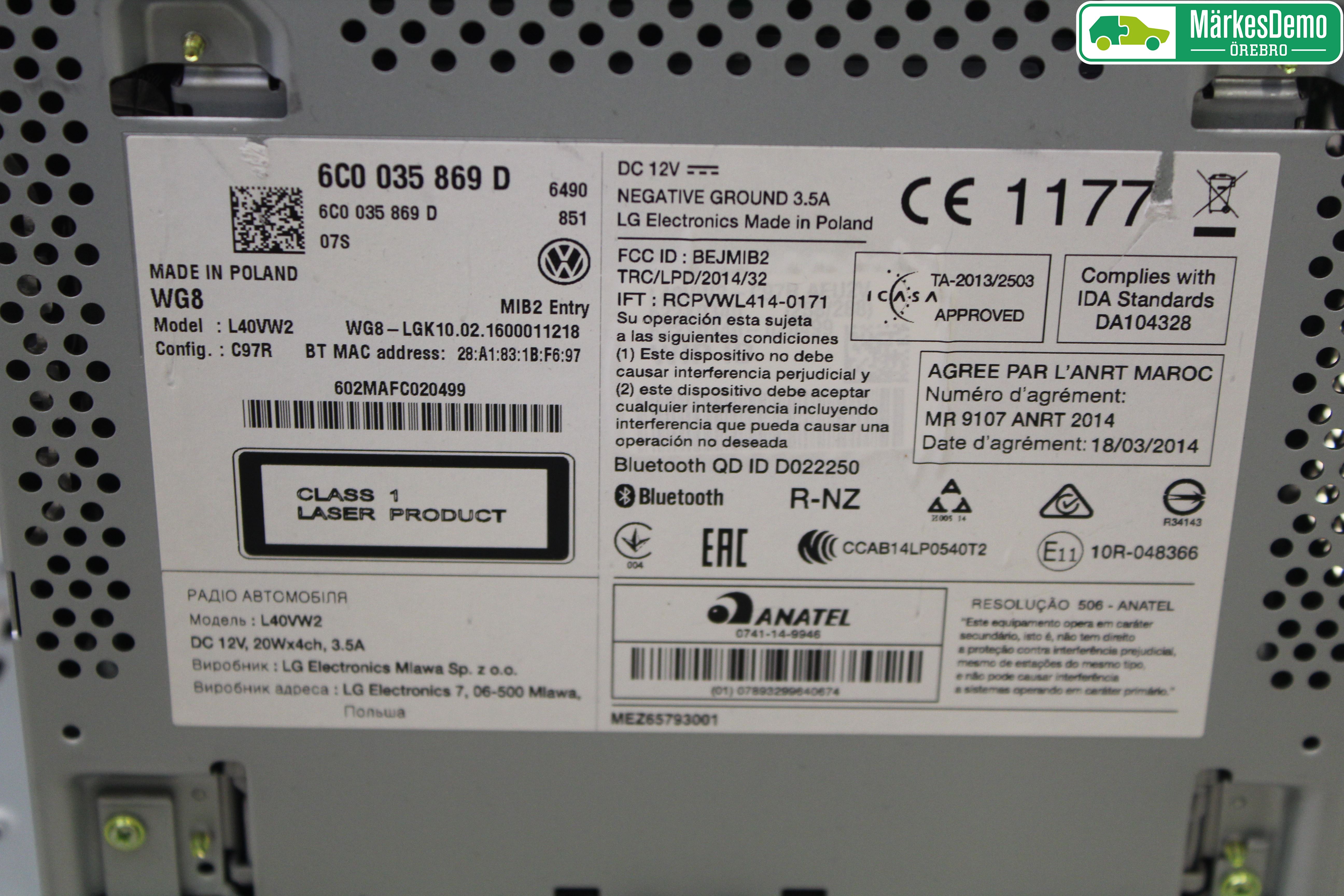 Volkswagen VW POLO 10-17 Stereo Radio