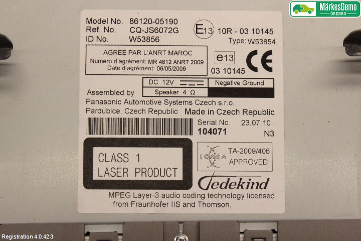Toyota AVENSIS 09-15 Stereo Radio Med Cd