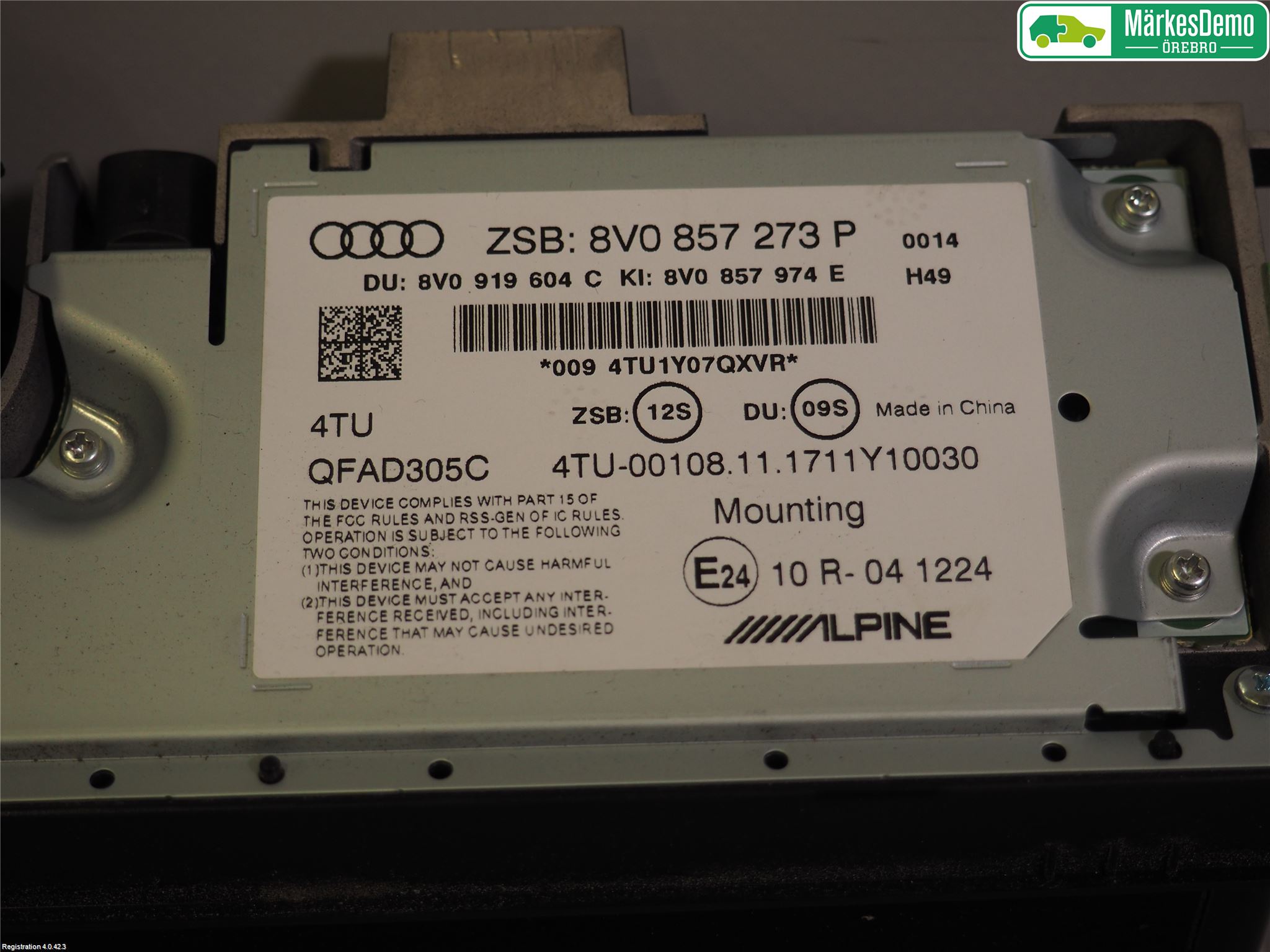 Audi A3/S3 8V 13-20 Instr Skjerm Dvd-Gps-Ac-Tlf