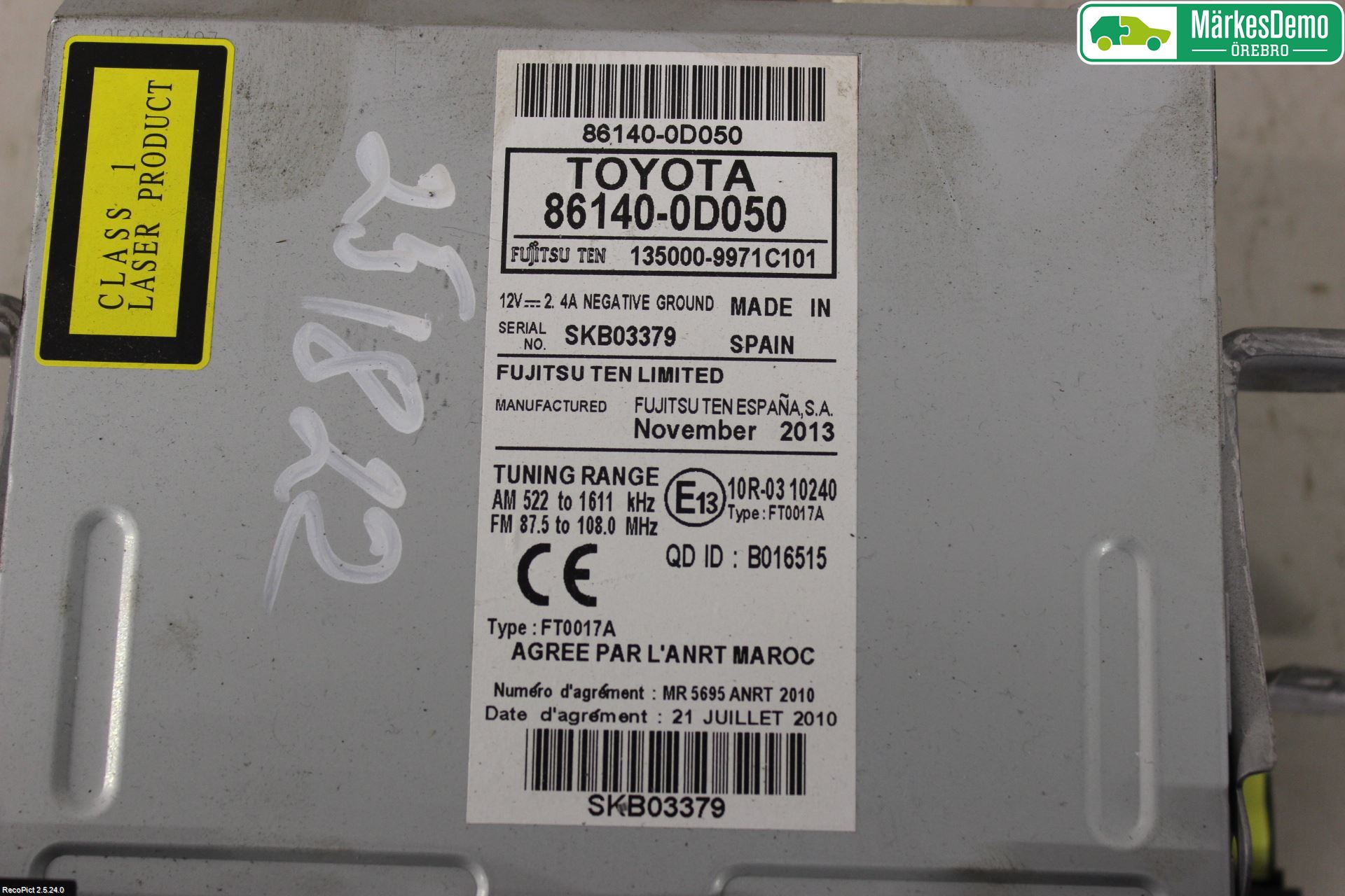 Toyota YARIS XP130 12-14 Stereo Radio Med Cd