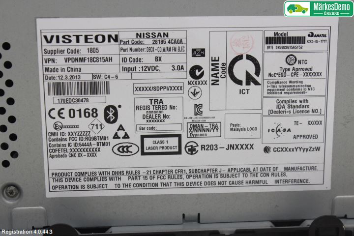 Nissan QASHQAI 14-17 Stereo Radio Med Cd
