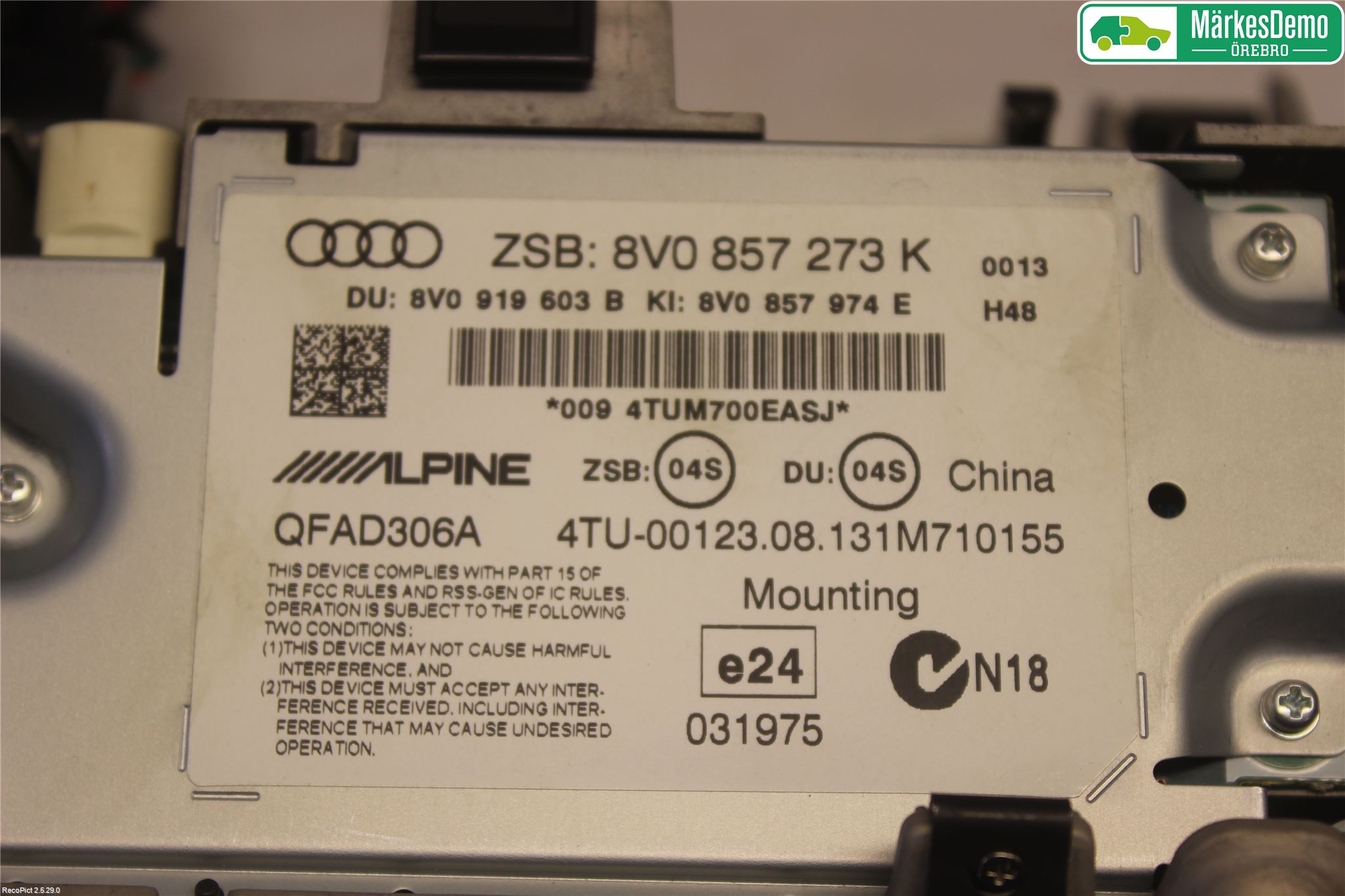 Audi A3/S3 8V 13-20 Instr Skjerm Dvd-Gps-Ac-Tlf