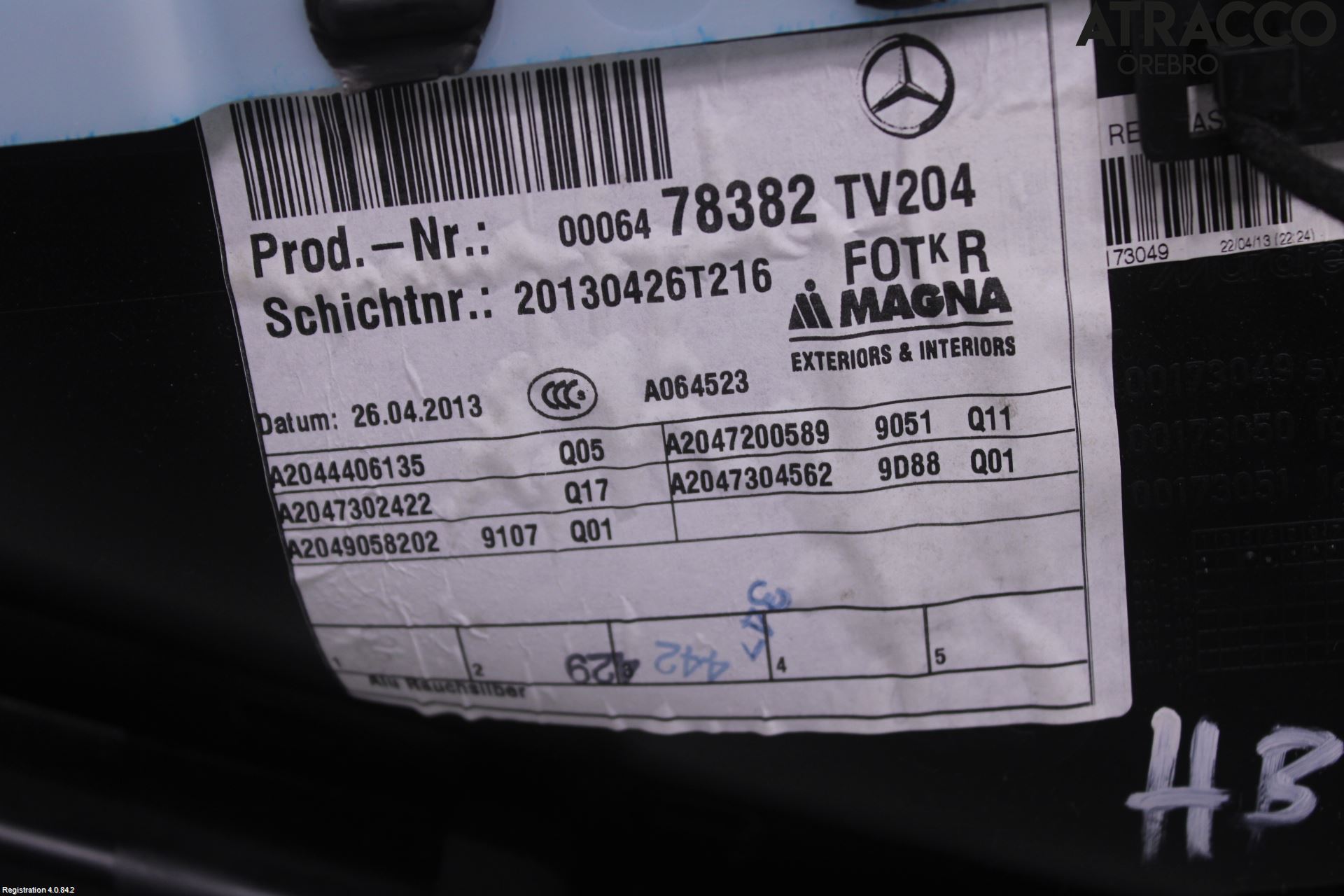 Mercedes-Benz MB C-KLASS (W204) 07-15 Innr Dørtrekk Høyre