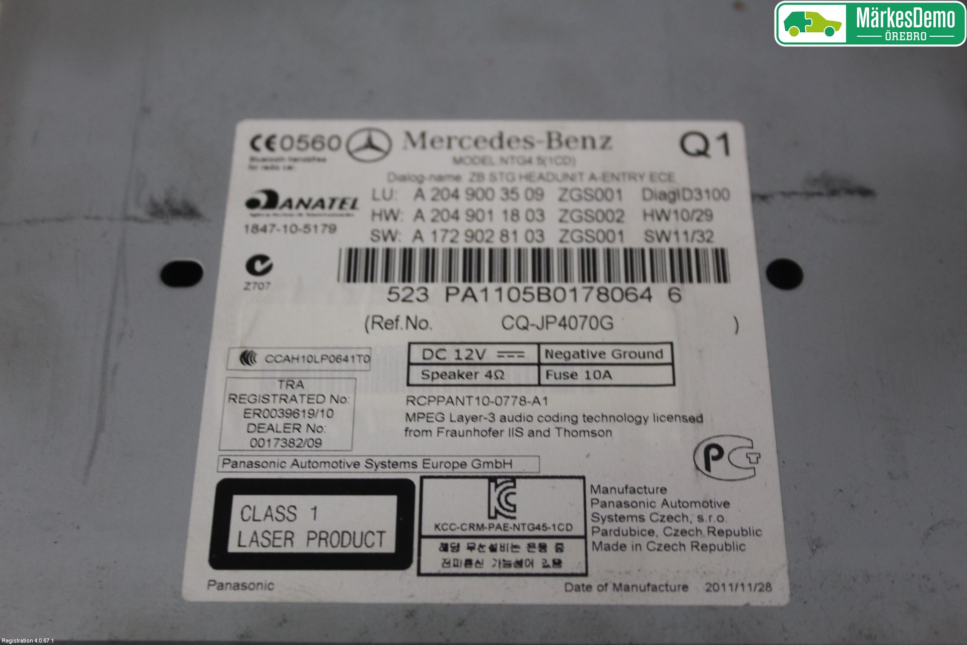 Mercedes-Benz MB C-KLASS (W204) 07-15 Stereo Radio Med Cd