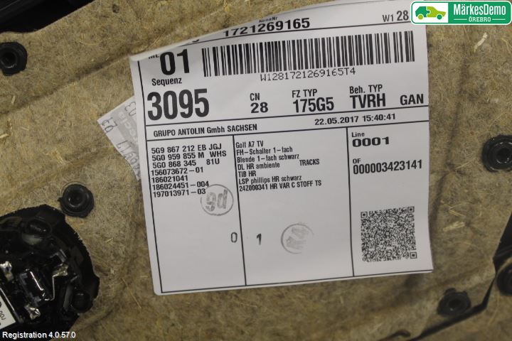 Volkswagen VW GOLF / E-GOLF VII 13-20 Innr Dørtrekk Høyre