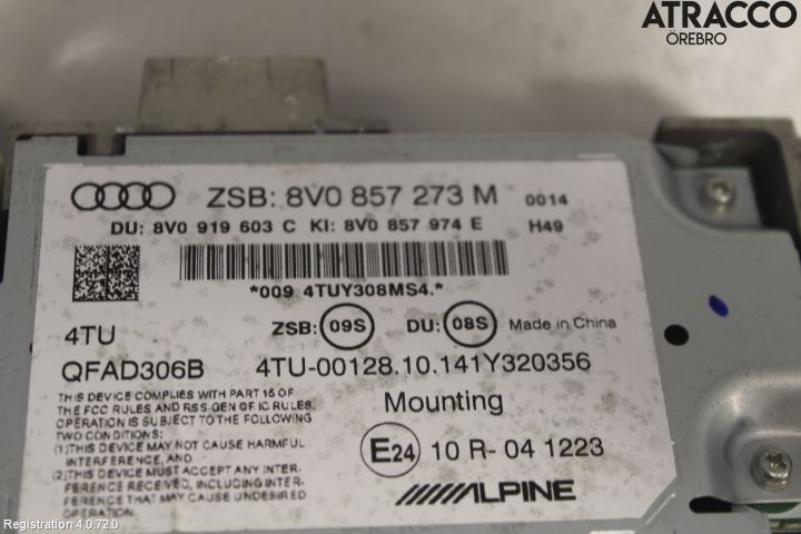 Audi A3/S3 8V 13-20 Instr Skjerm Dvd-Gps-Ac-Tlf