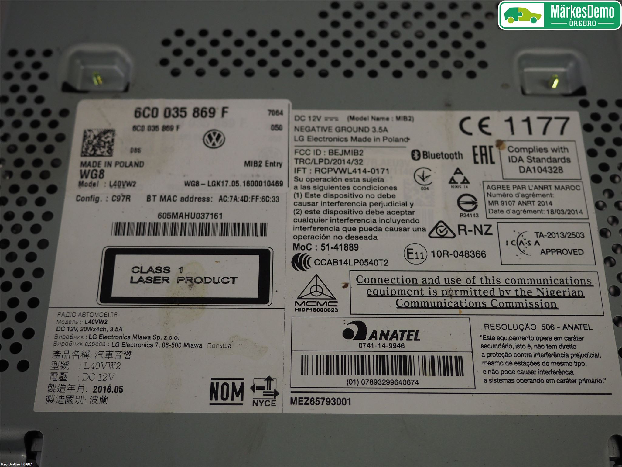 Volkswagen VW POLO 10-17 Stereo Radio Med Cd