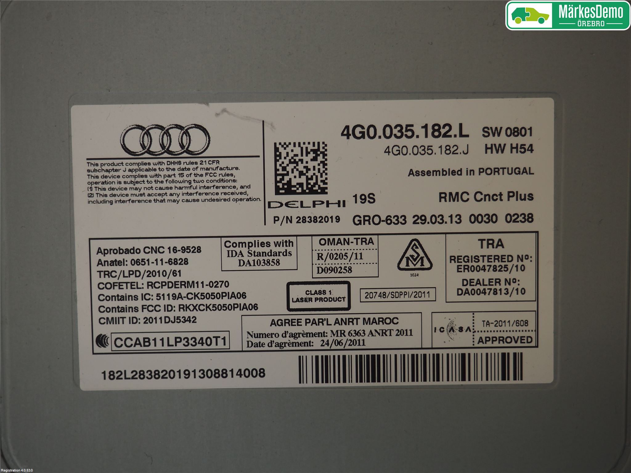 Audi A6/S6 4G 11-18 Stereo Radio Med Cd