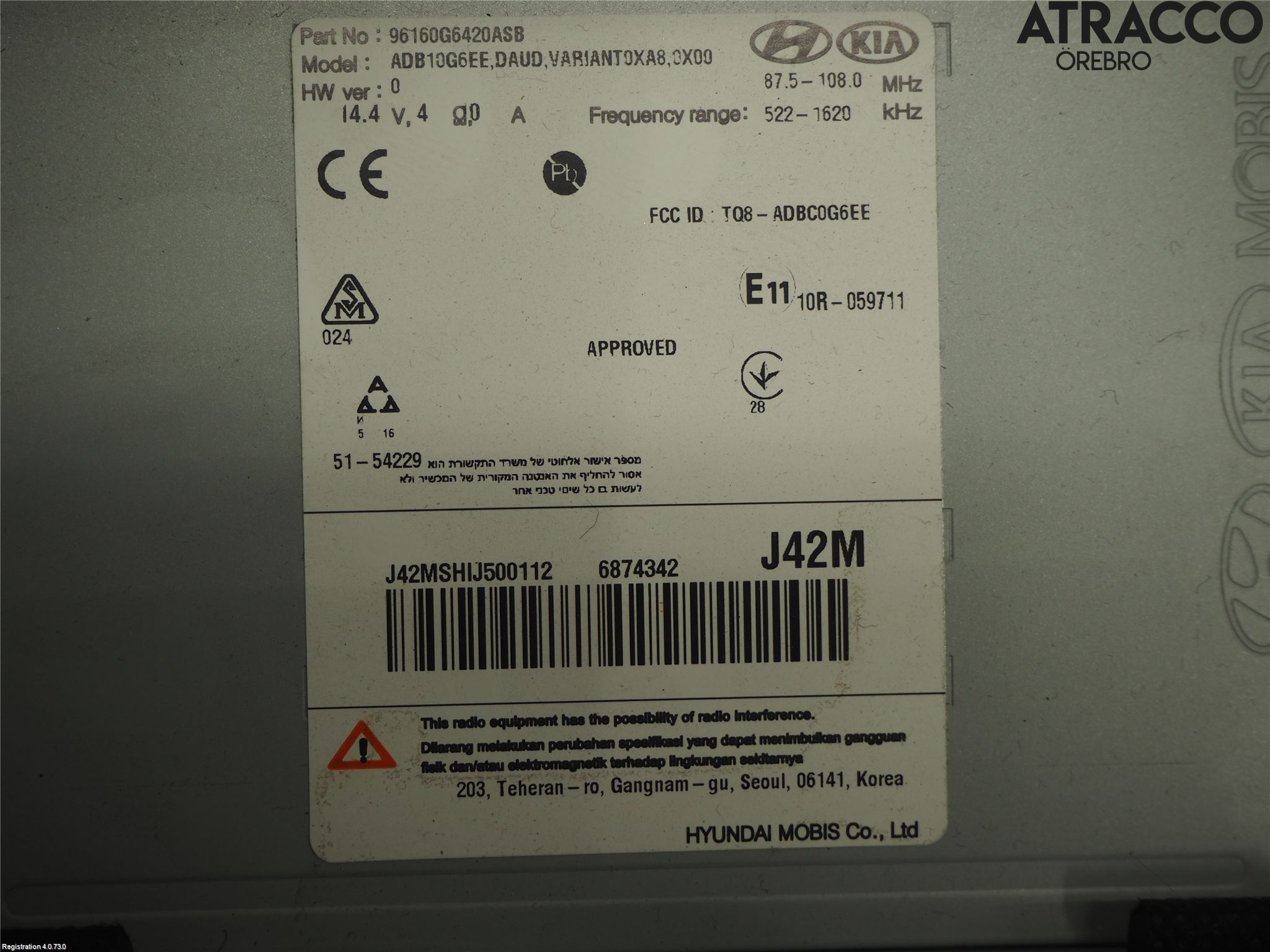 Kia PICANTO 17- Stereo Radio Med Cd