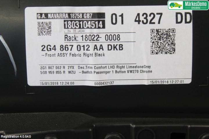 Volkswagen VW POLO VI 18->> Innr Dørtrekk Høyre