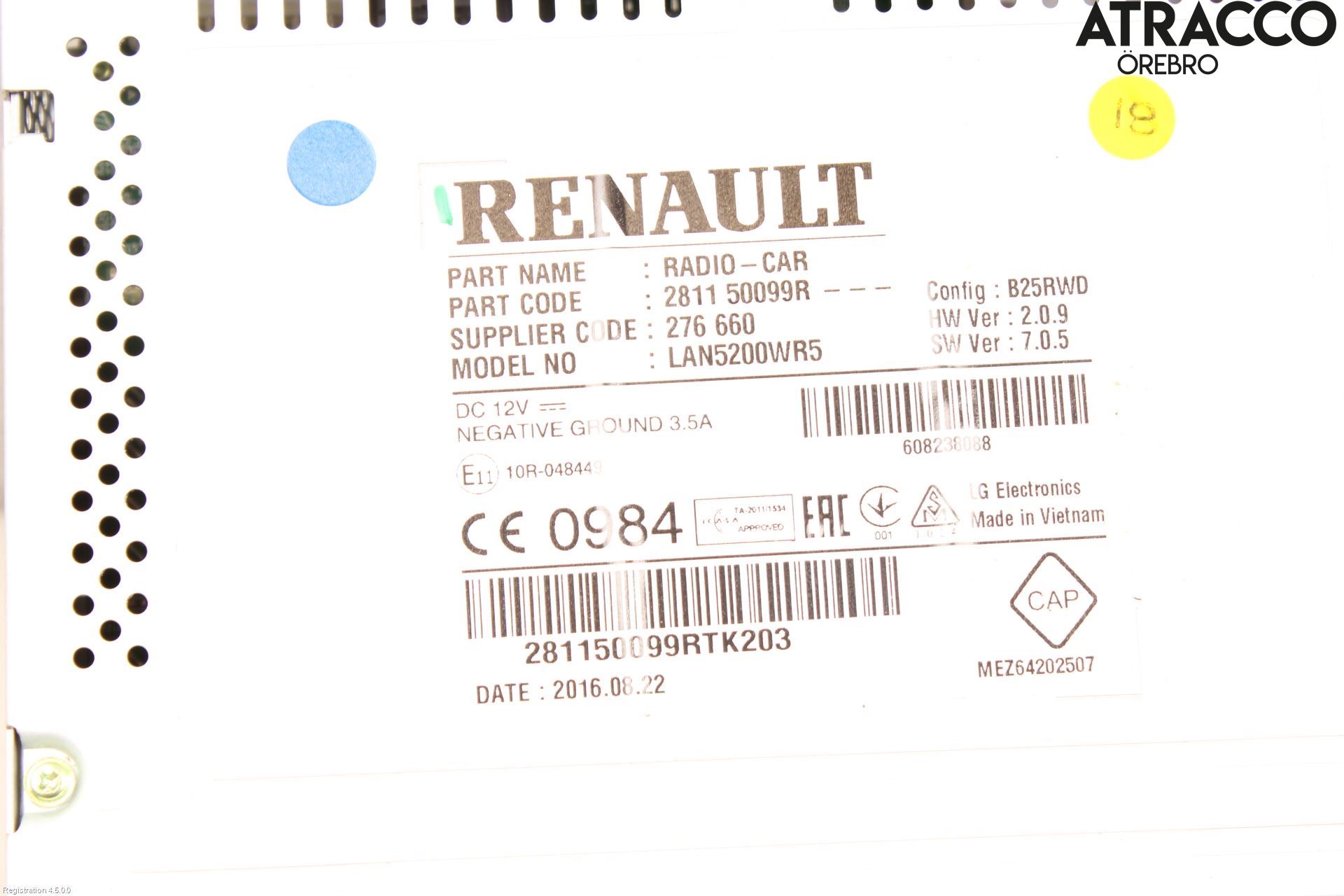 Renault CAPTUR 13-19 Stereo Radio Med Cd